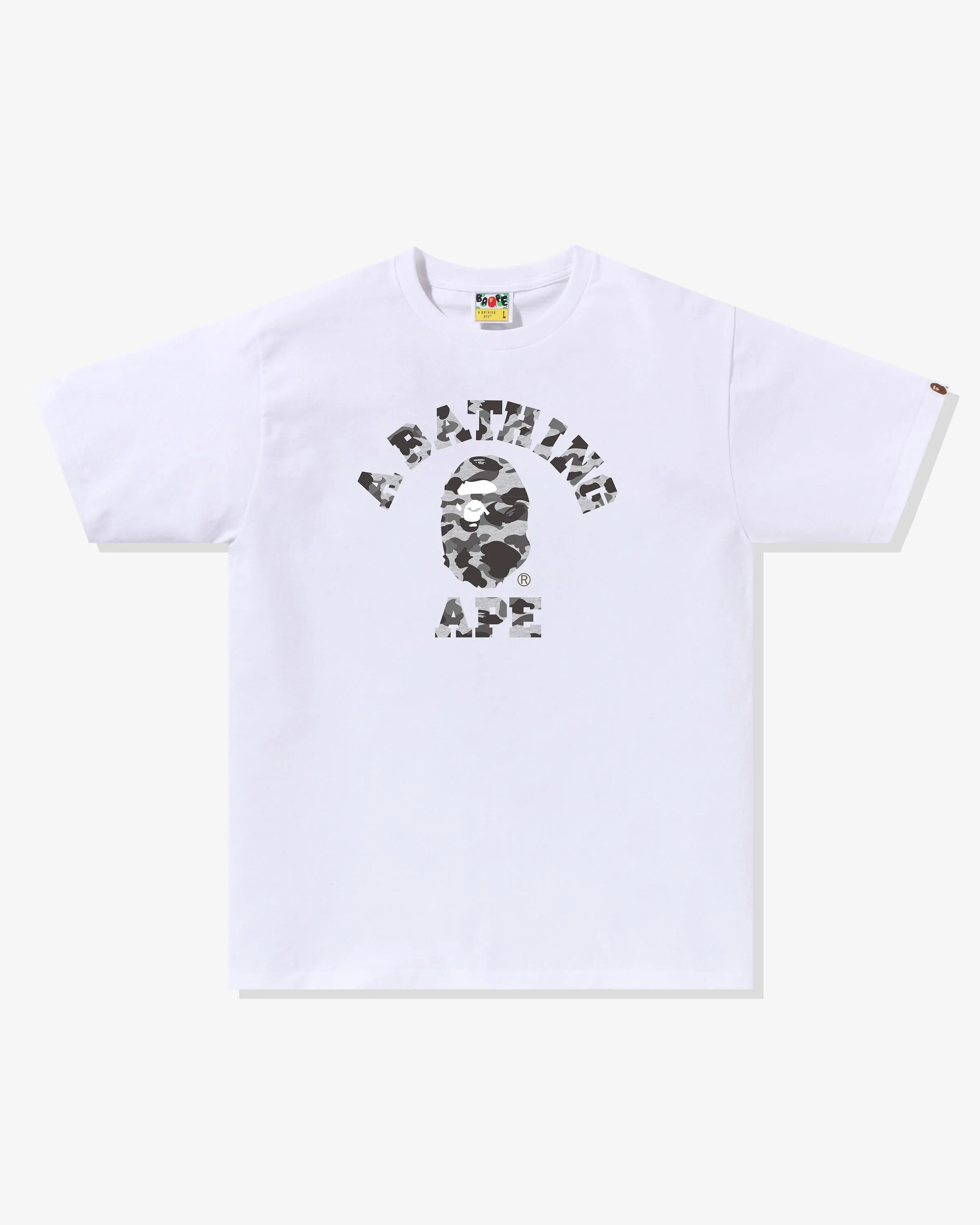 BAPE HEATHER GRAY CAMO COLLEGE TEE - WHITE