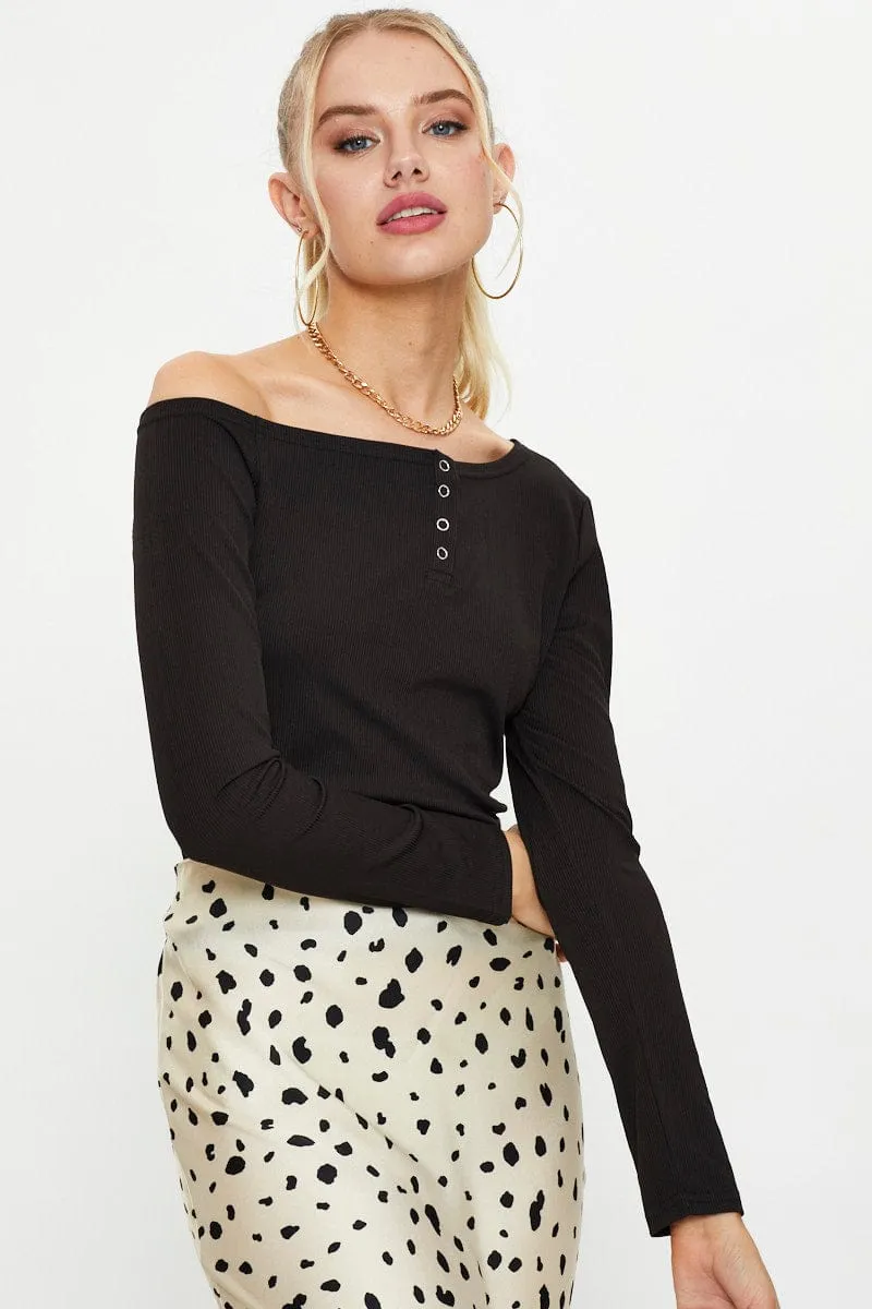 Black Snap Button Off Shoulder Knit
