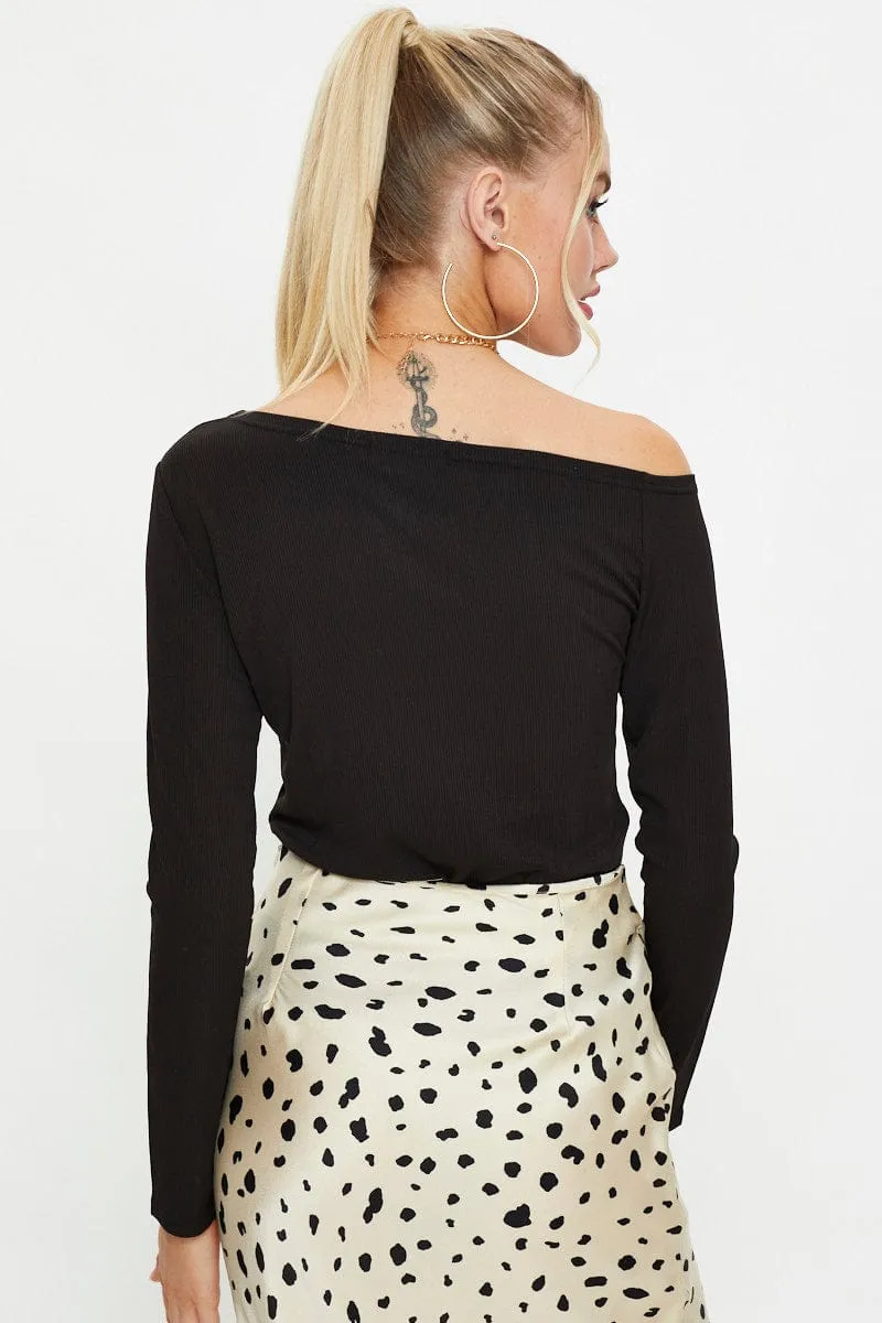 Black Snap Button Off Shoulder Knit