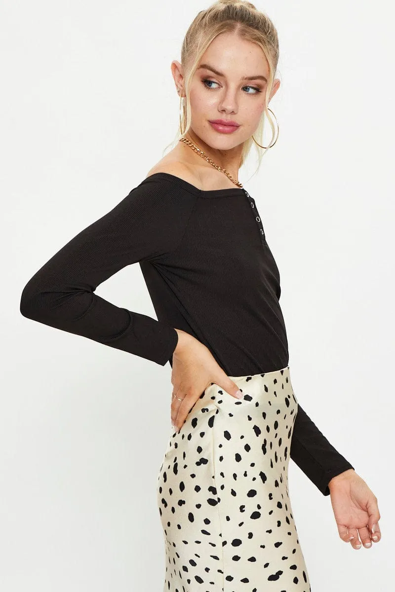 Black Snap Button Off Shoulder Knit