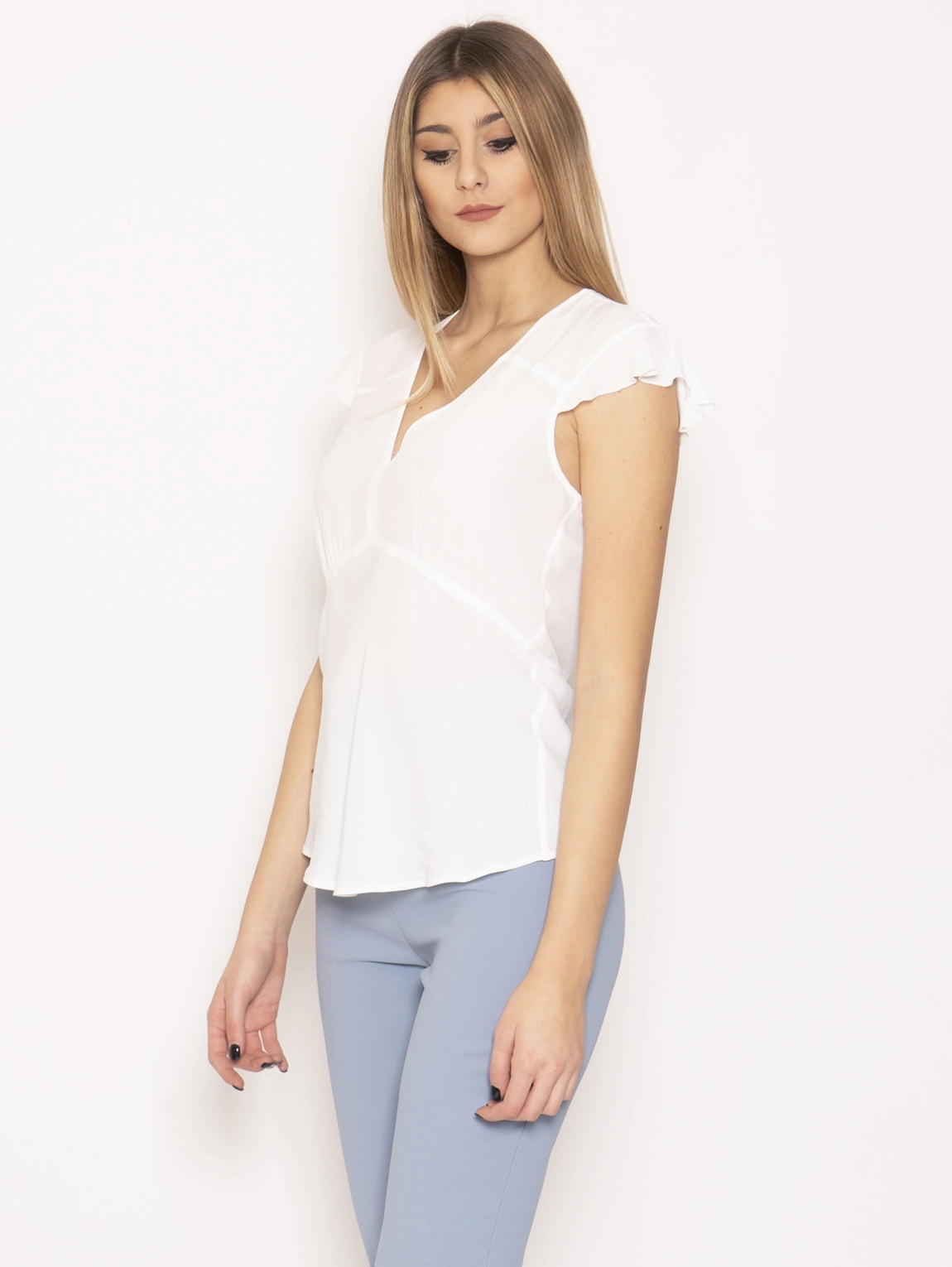 Blouse with V-neck Wurstel White