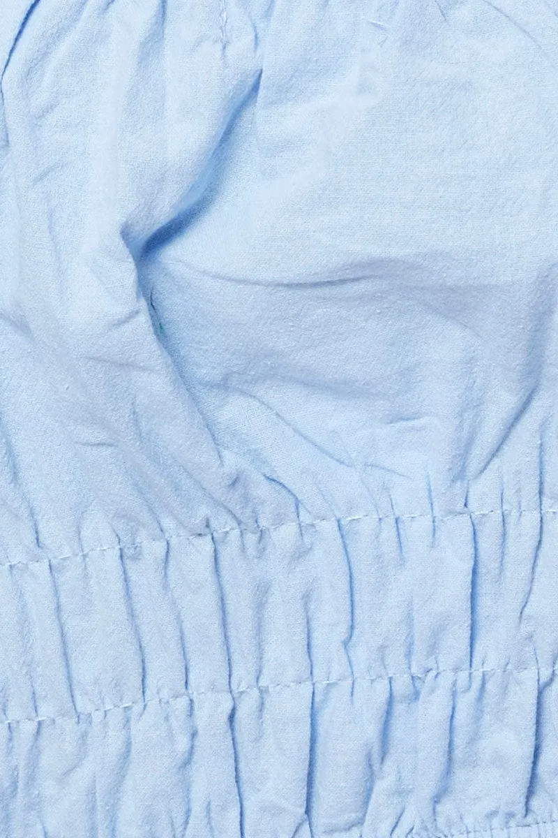 Blue Crop Top Off Shoulder Short Sleeve