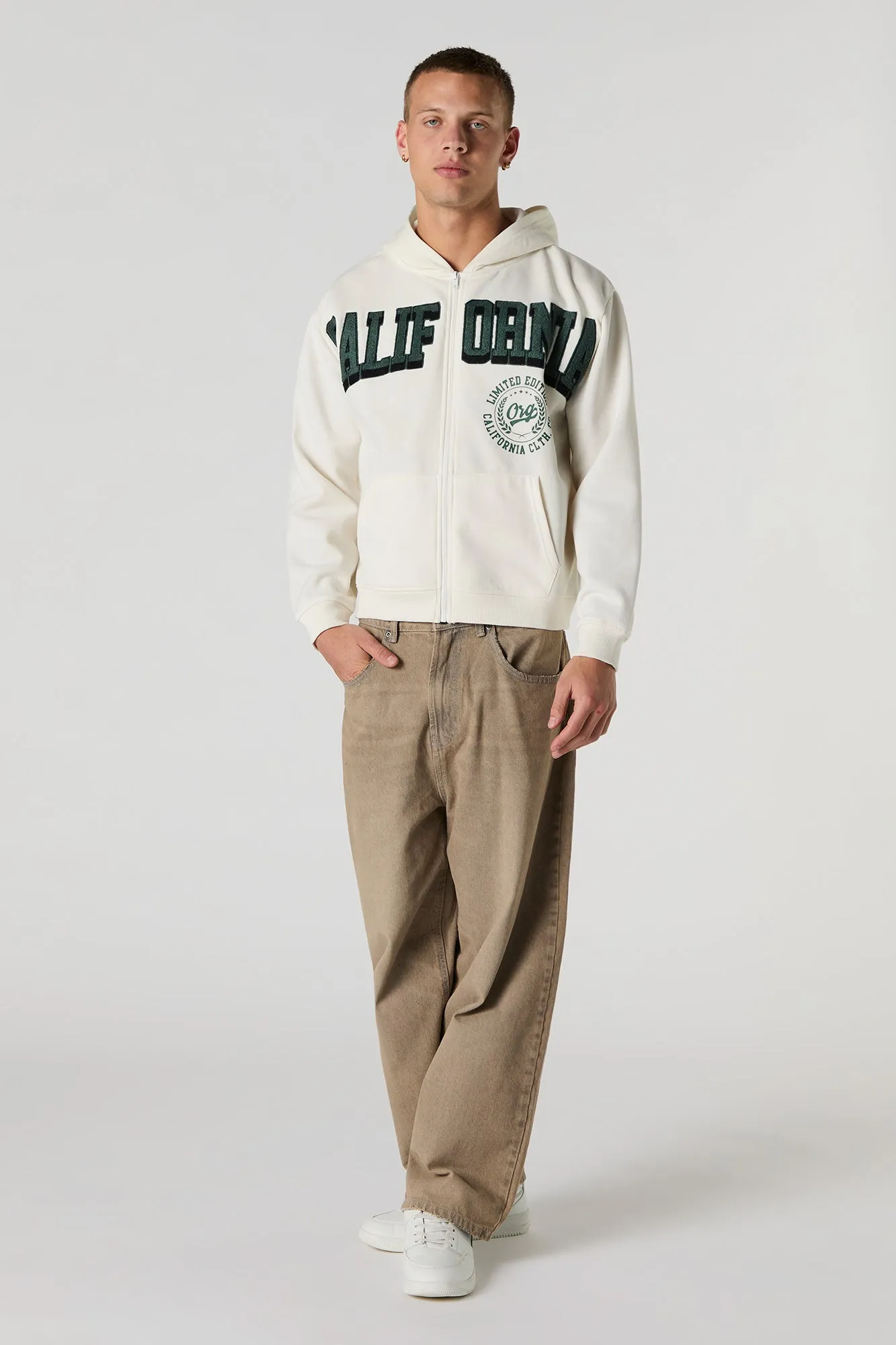 California Chenille Embroidered Zip-Up Fleece Hoodie