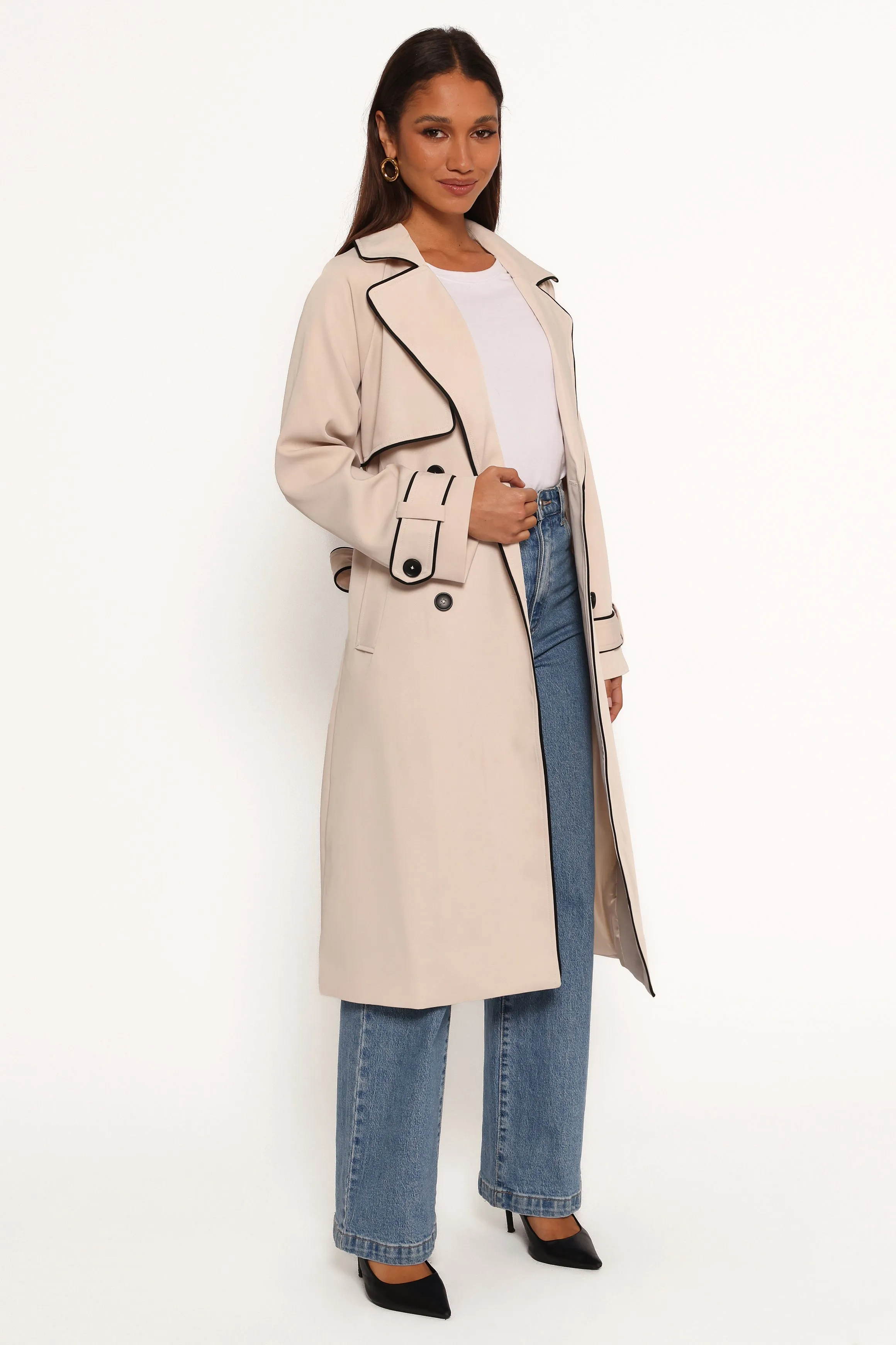 Cayenne Contrast Binding Trench Coat -  Beige