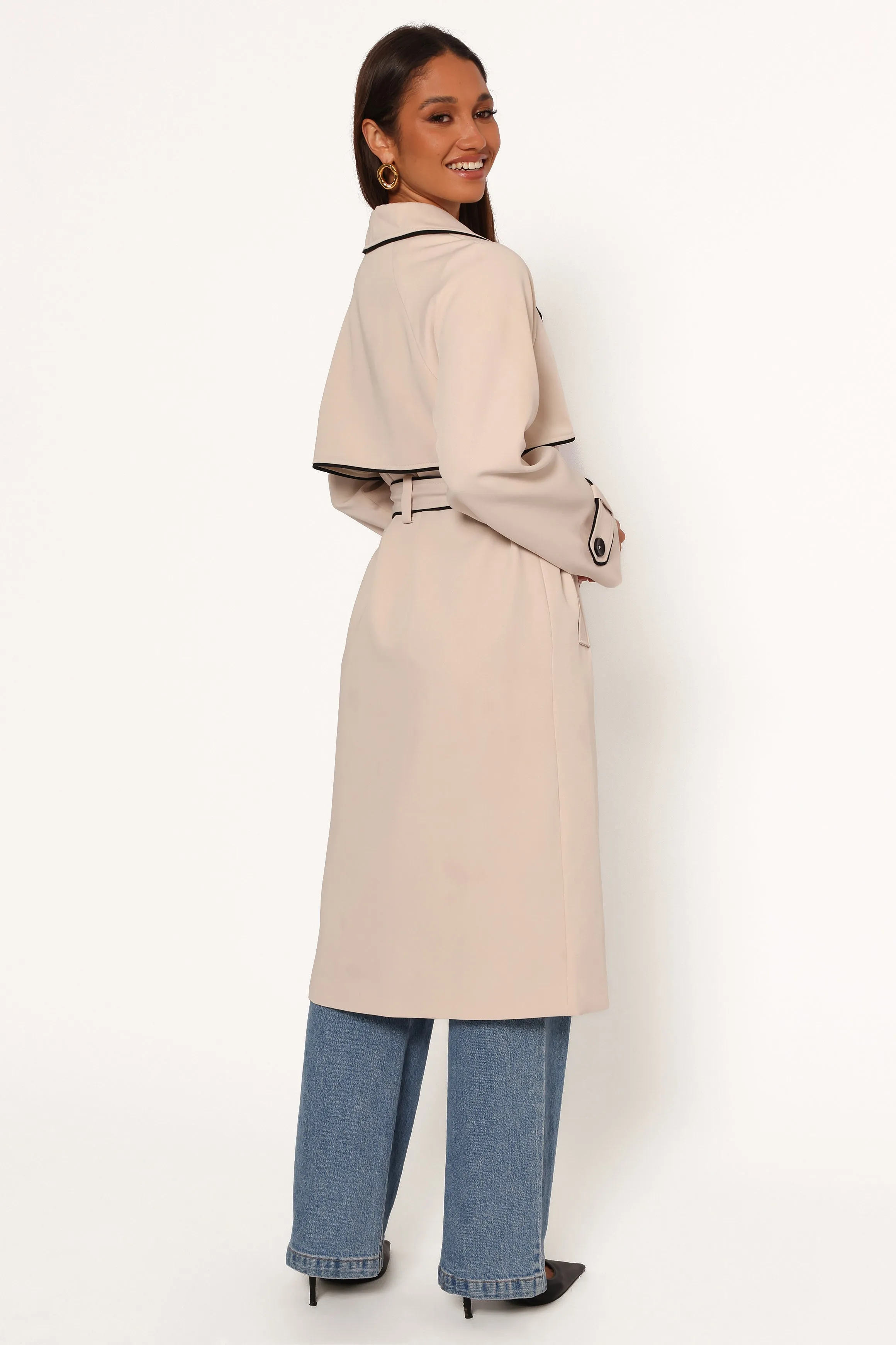 Cayenne Contrast Binding Trench Coat -  Beige