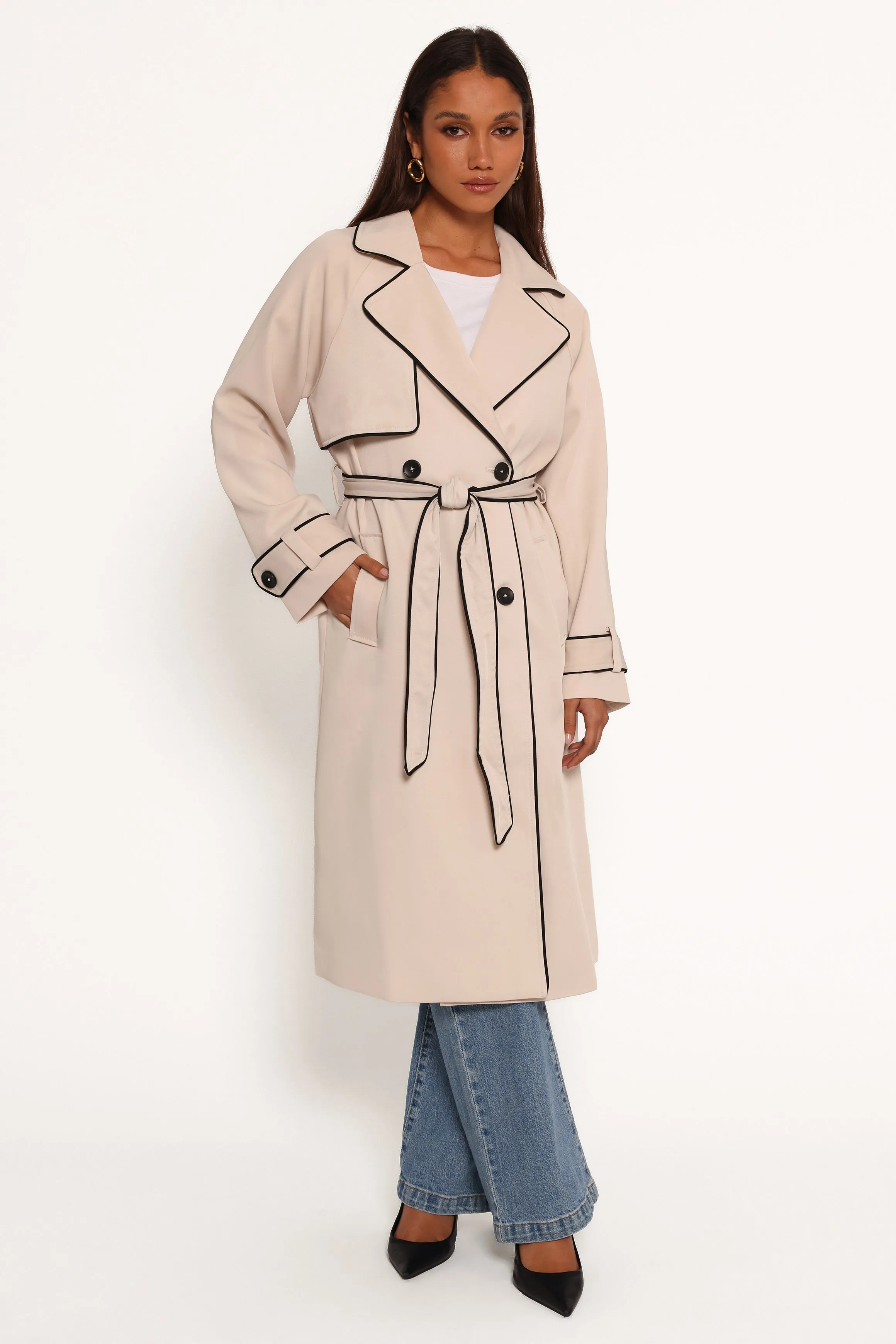 Cayenne Contrast Binding Trench Coat -  Beige