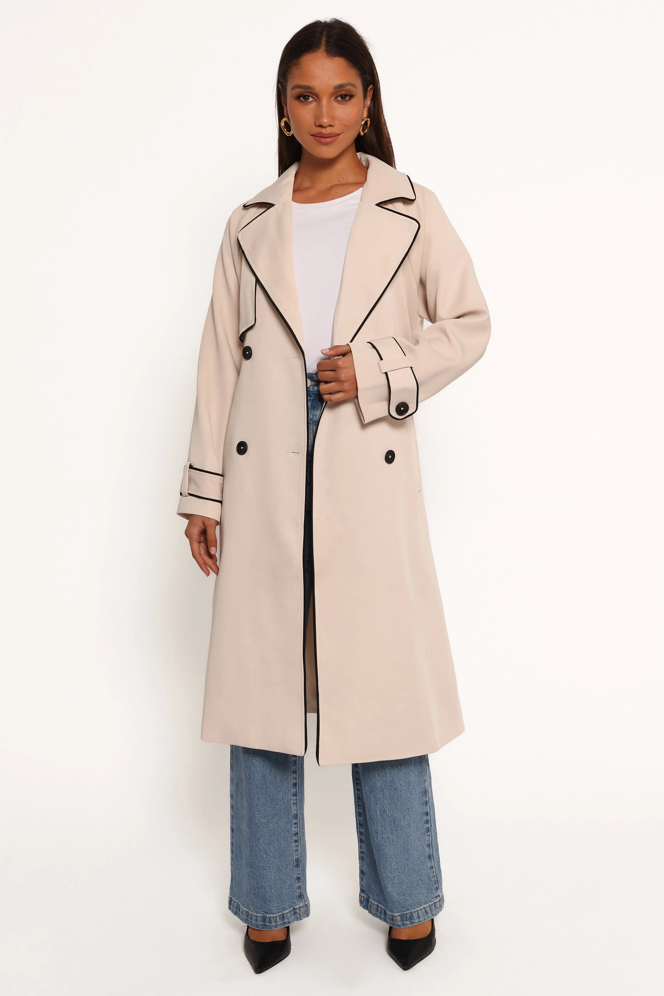 Cayenne Contrast Binding Trench Coat -  Beige