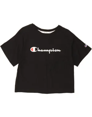 CHAMPION Womens Crop Graphic T-Shirt Top UK 10 Small Black Cotton