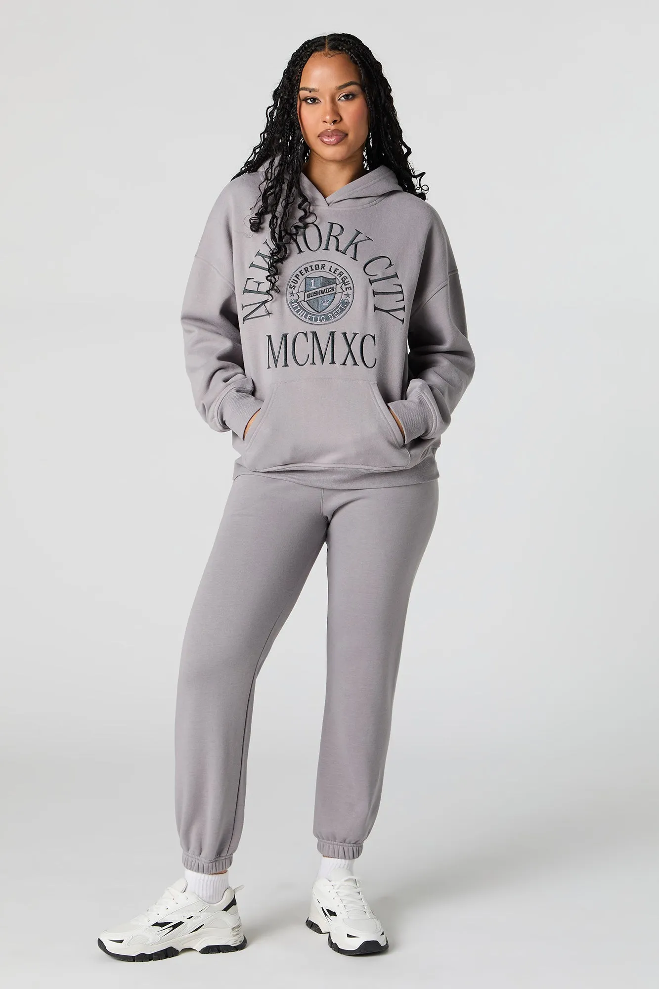 City Embroidered Oversized Fleece Hoodie