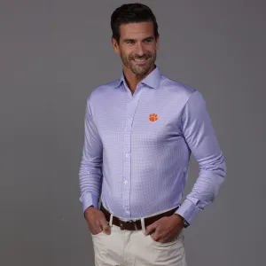 Clemson Quattro Flex Dress Shirt with Semi-Spread Collar Lavender Houndstooth