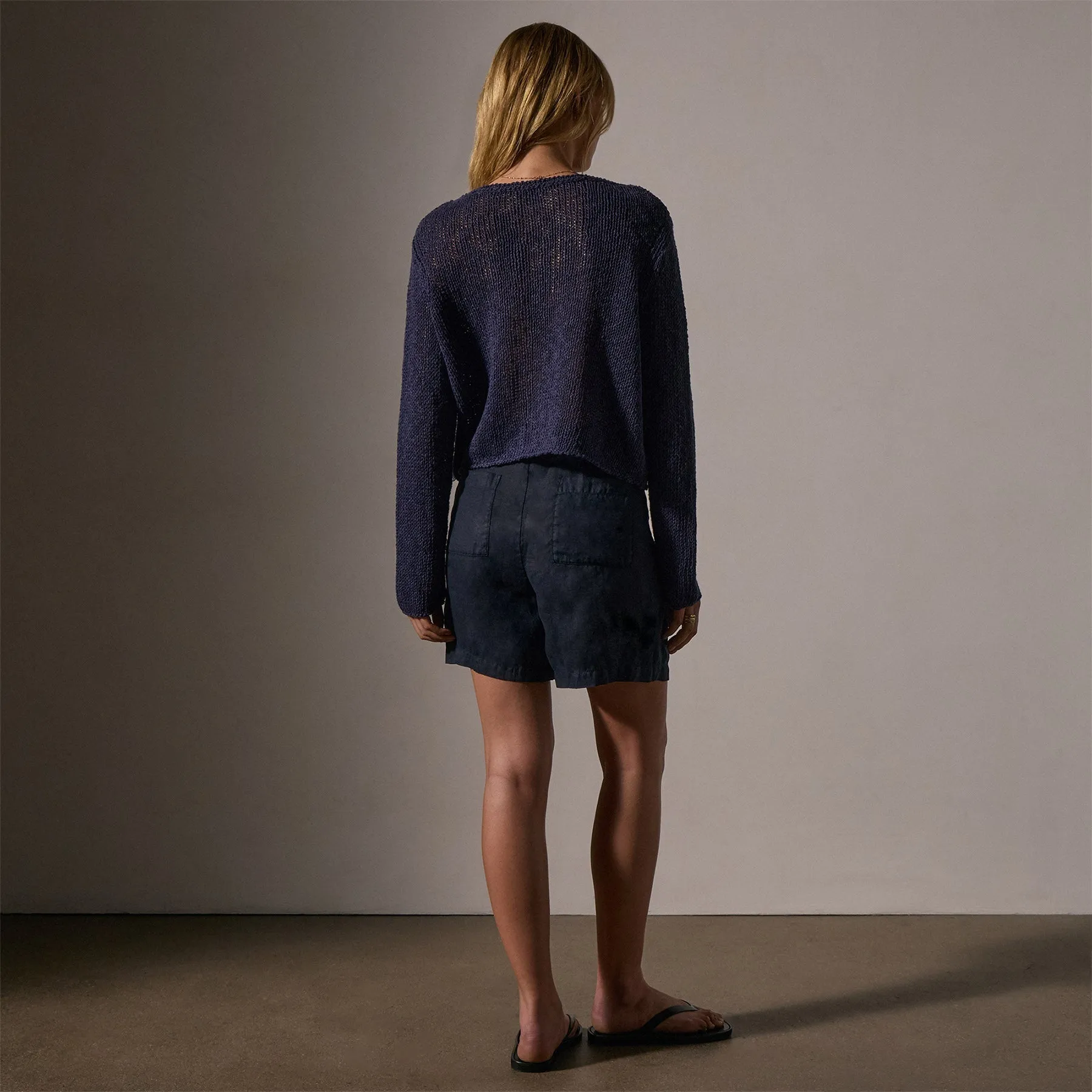 Cotton Linen Open Knit Pullover - Faded Navy