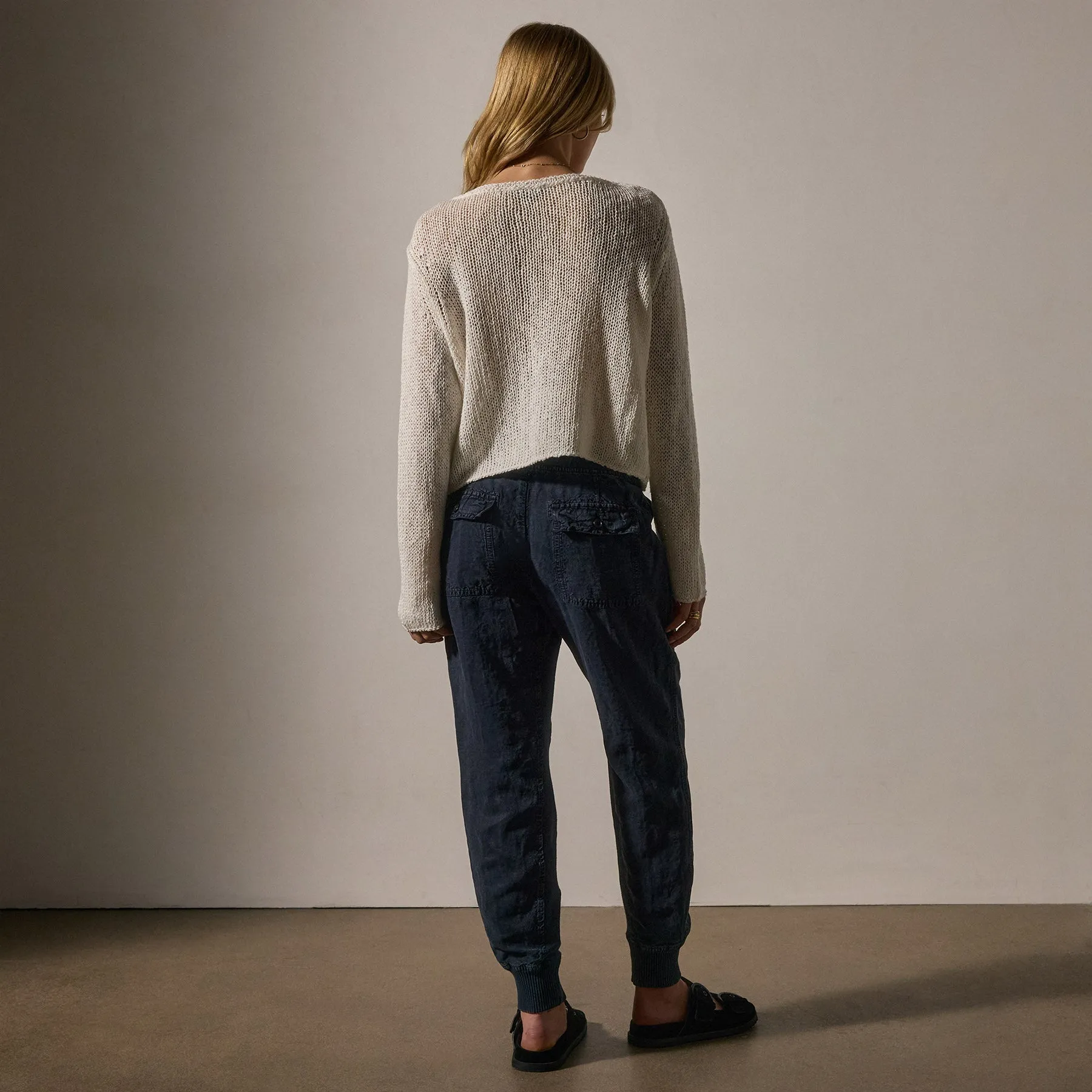 Cotton Linen Open Knit Pullover - White