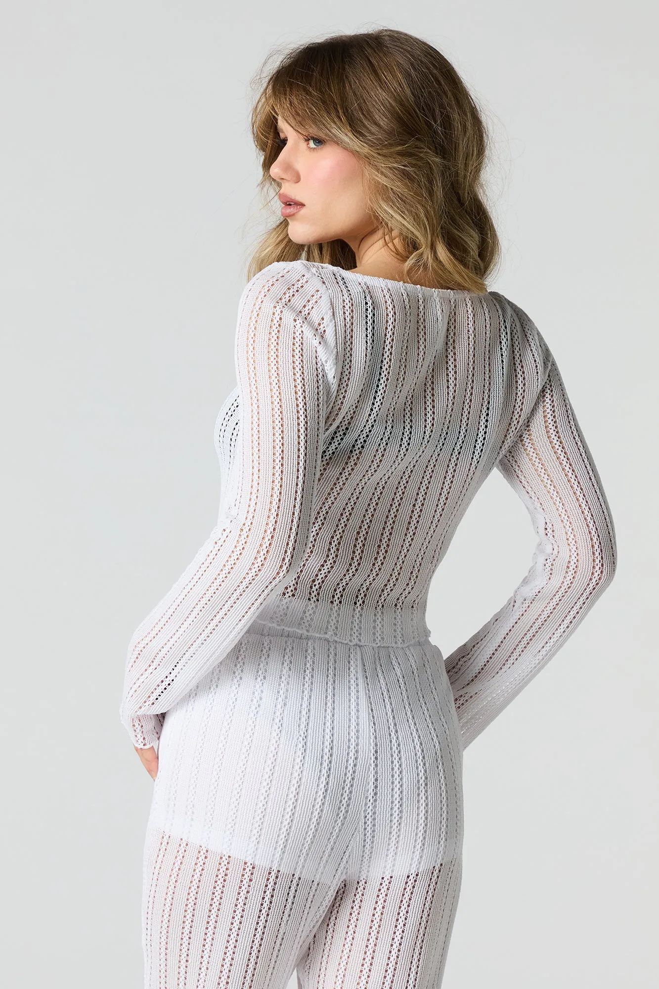 Crochet Front Tie Crop Top Cover Up