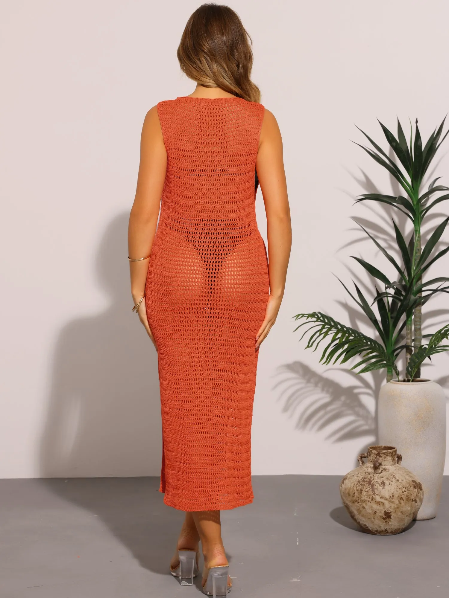 Crochet Hollow Out Swimsuit Cover Ups Beach Dress