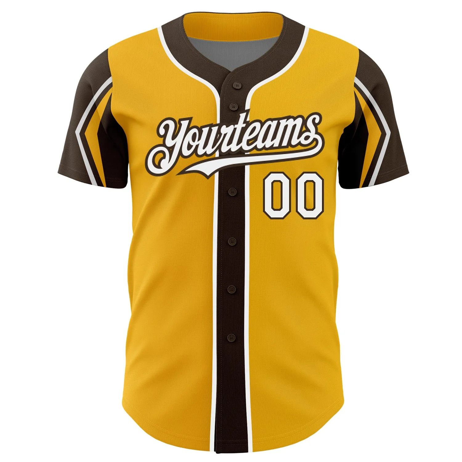 Custom Gold White-Brown 3 Colors Arm Shapes Authentic Baseball Jersey