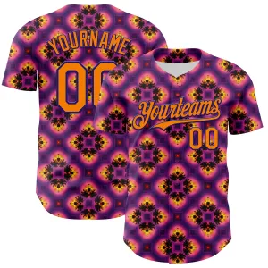 Custom Purple Bay Orange-Dark Purple 3D Pattern Design Rave Psychedelic Flower Authentic Baseball Jersey