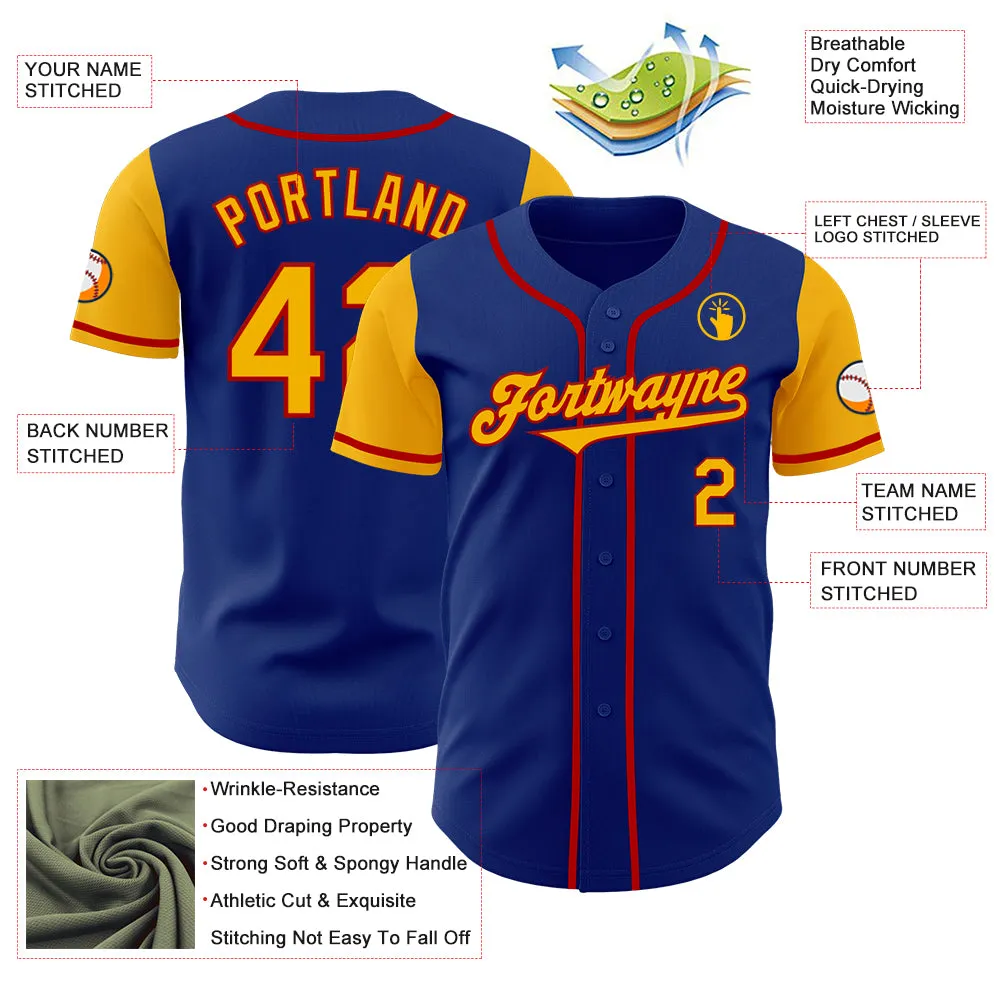 Custom Royal Gold-Red Authentic Two Tone Baseball Jersey