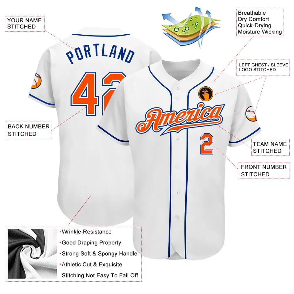 Custom White Orange-Royal Authentic Baseball Jersey
