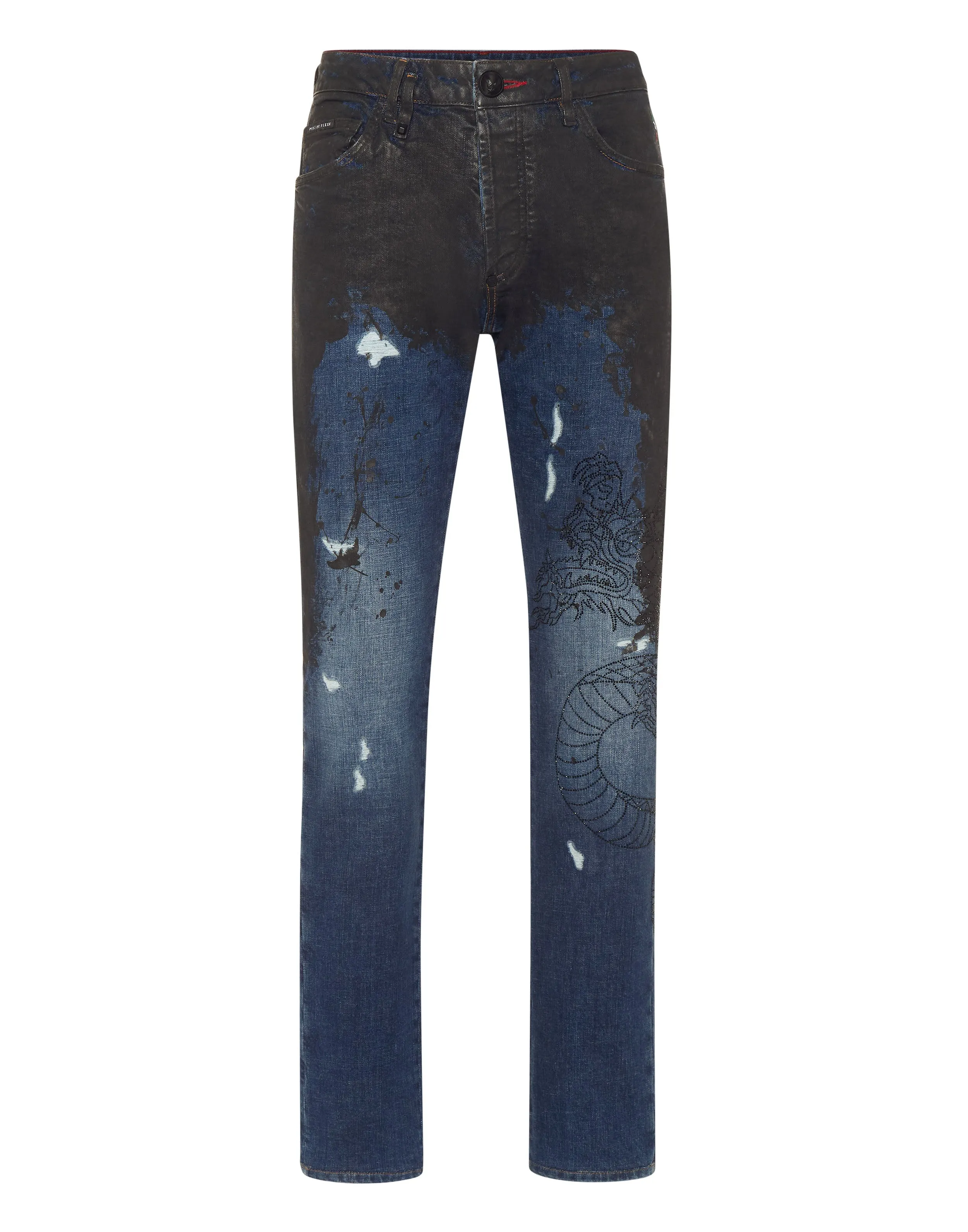 Denim Trousers Super Straight Cut Dragon Strass