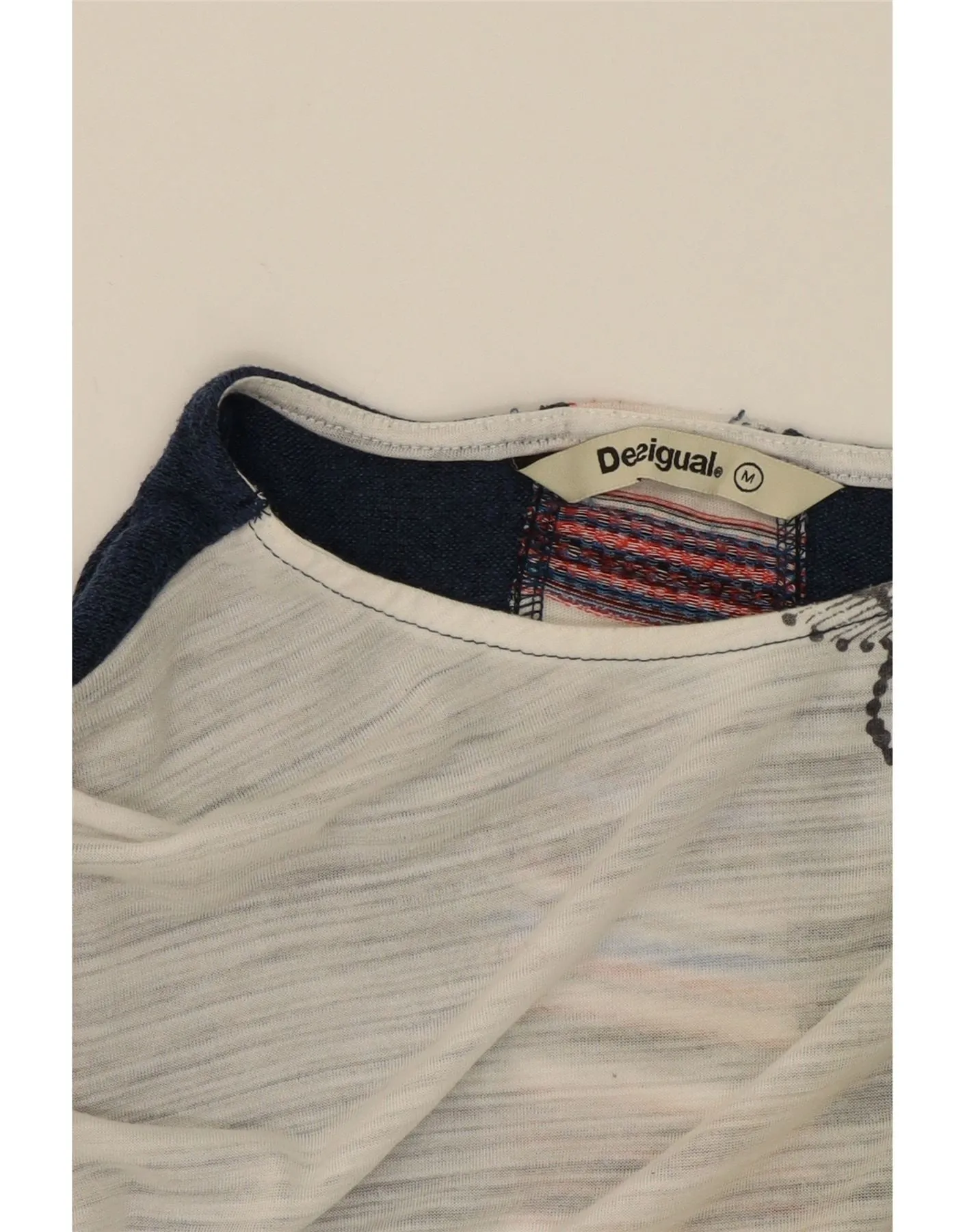 DESIGUAL Womens Crop Blouse Top UK 14 Medium Off White Floral Polyester