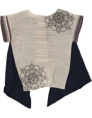 DESIGUAL Womens Crop Blouse Top UK 14 Medium Off White Floral Polyester