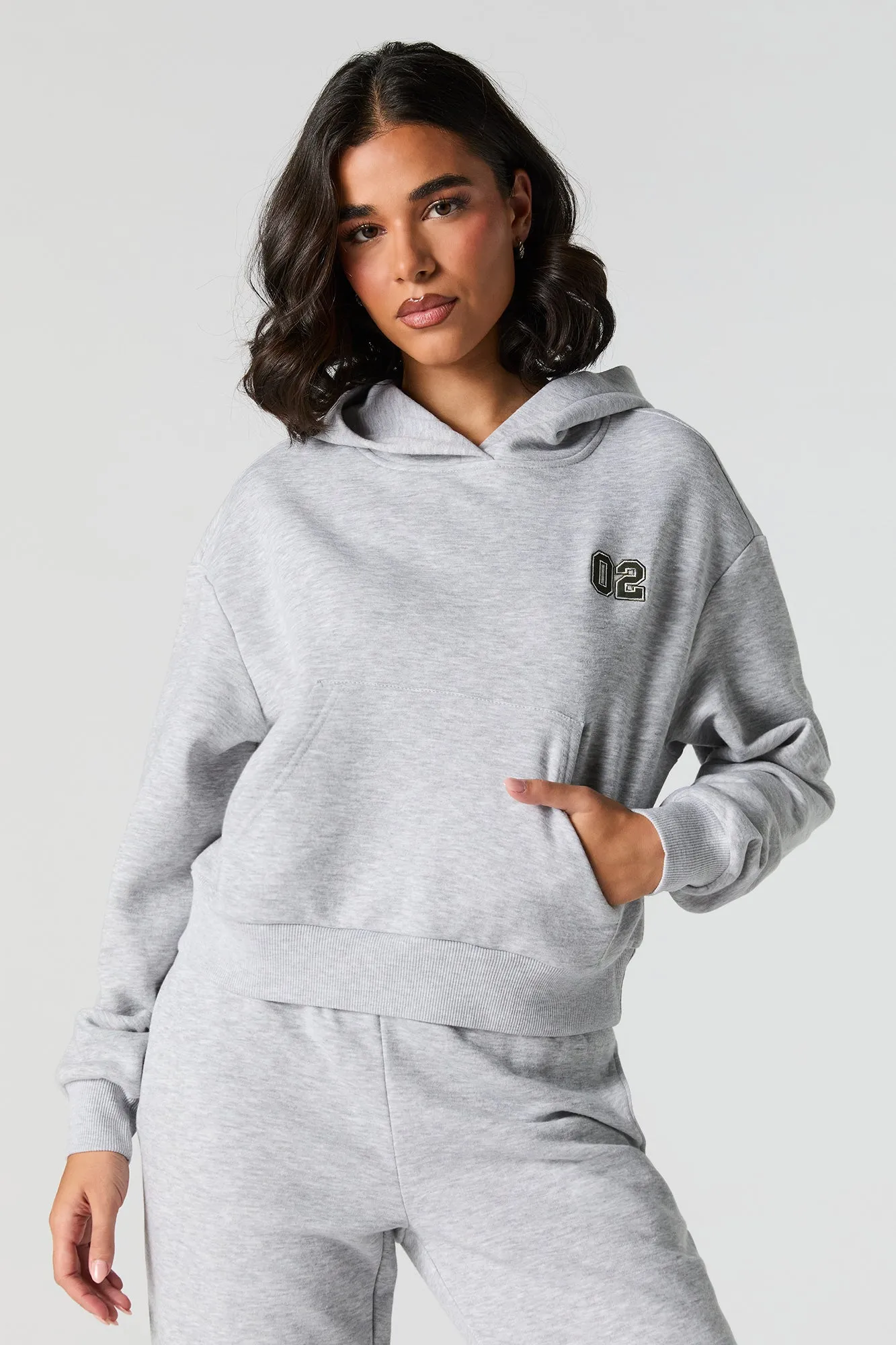 Embroidered Cropped Fleece Hoodie