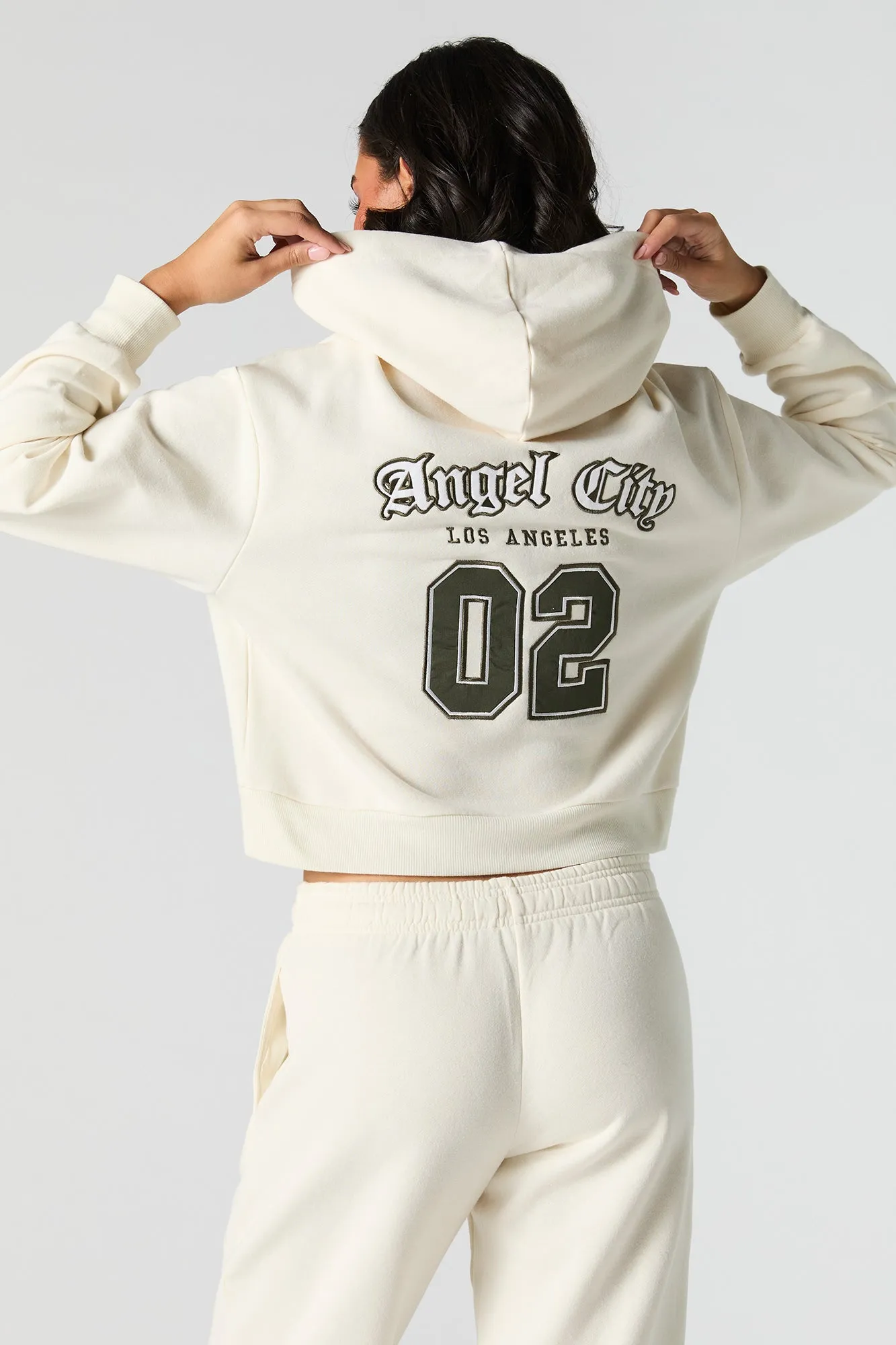 Embroidered Cropped Fleece Hoodie