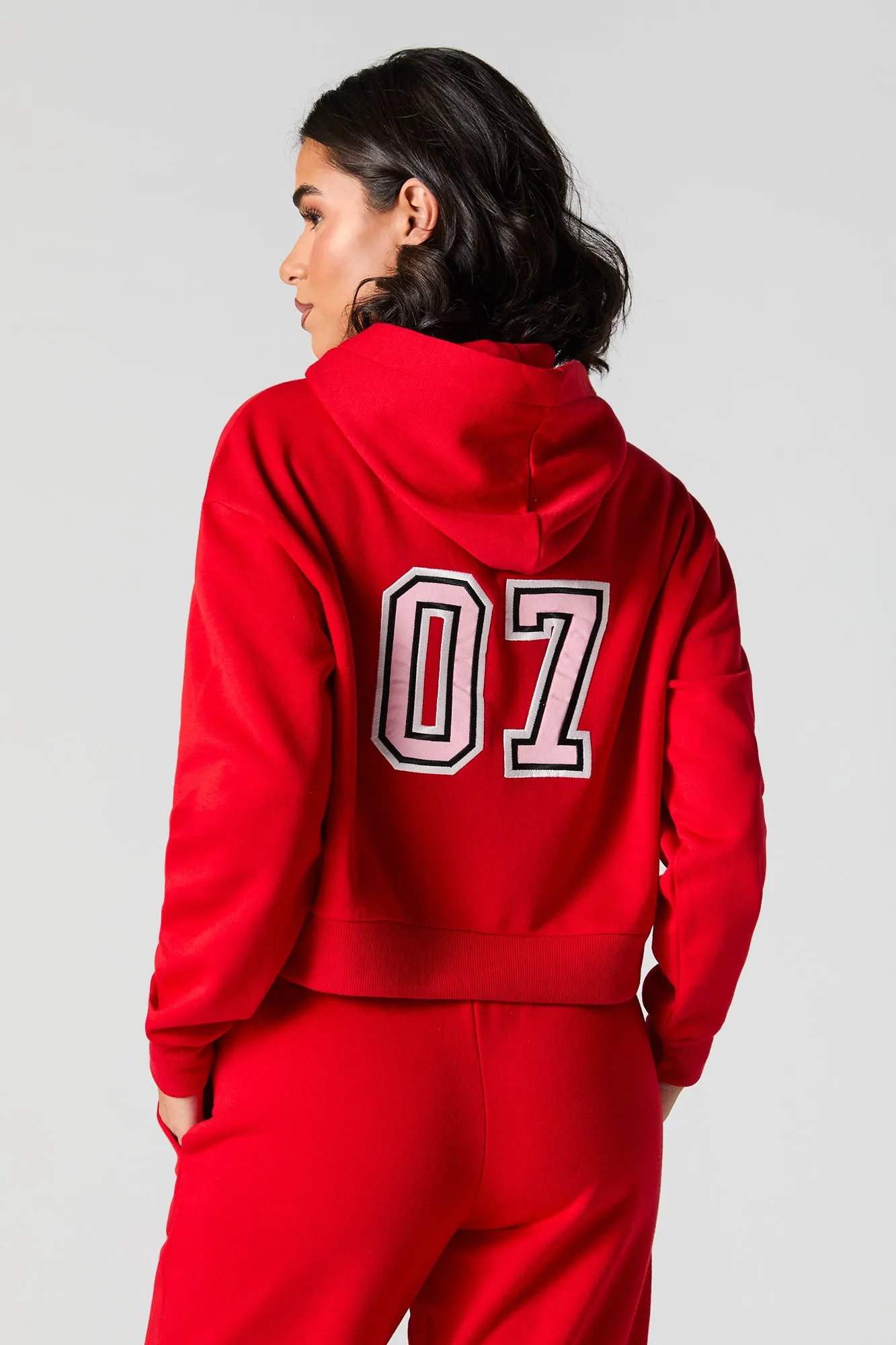Embroidered Cropped Fleece Hoodie
