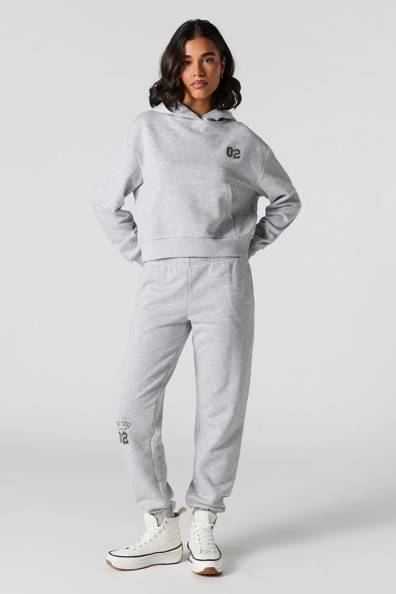 Embroidered Cropped Fleece Hoodie