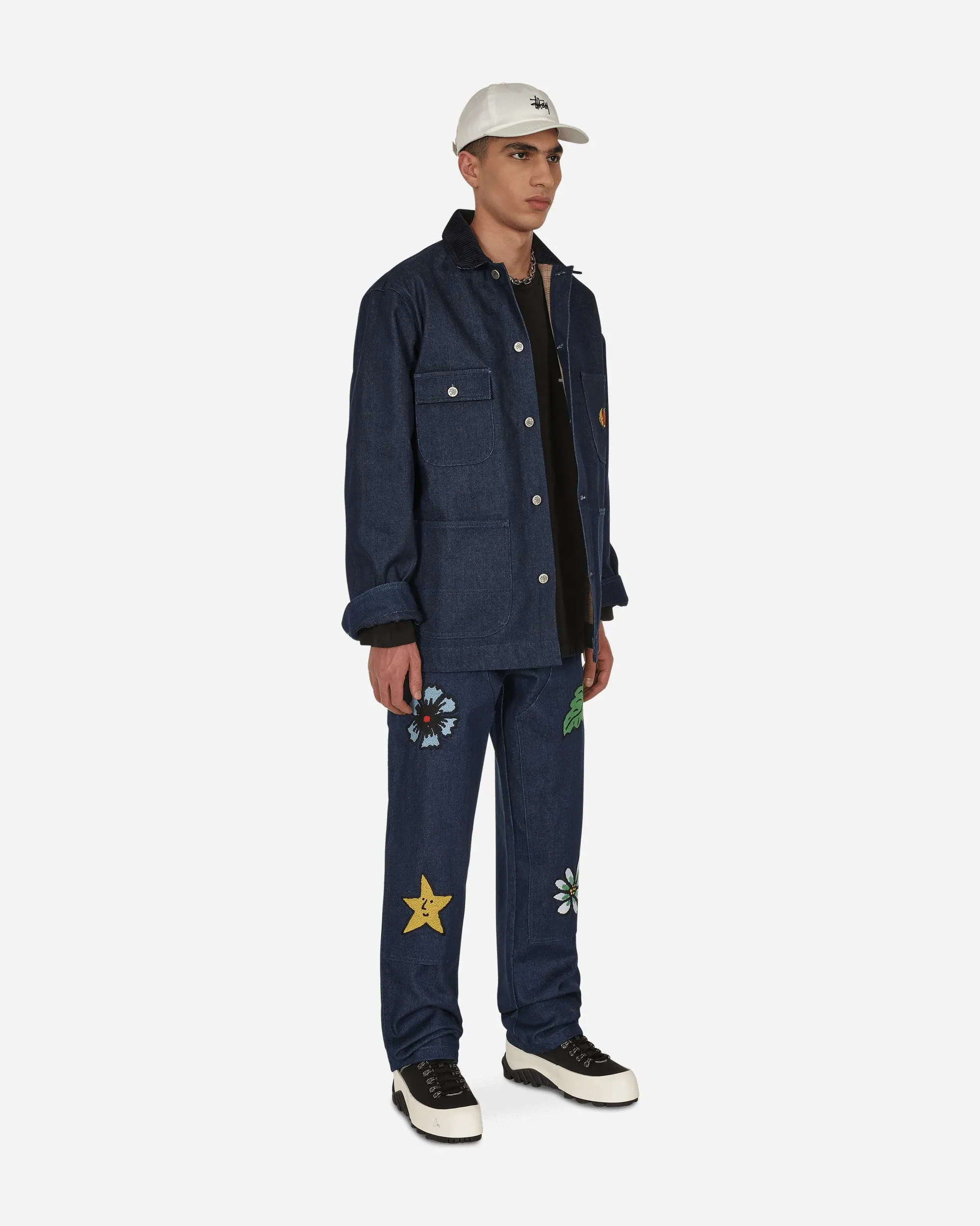 Embroidered Denim Chore Coat Blue