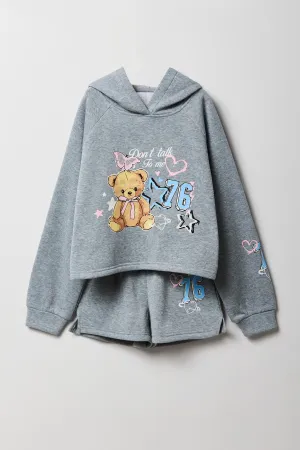 Ensemble avec haut à capuchon en molleton imprimé et short pour fille