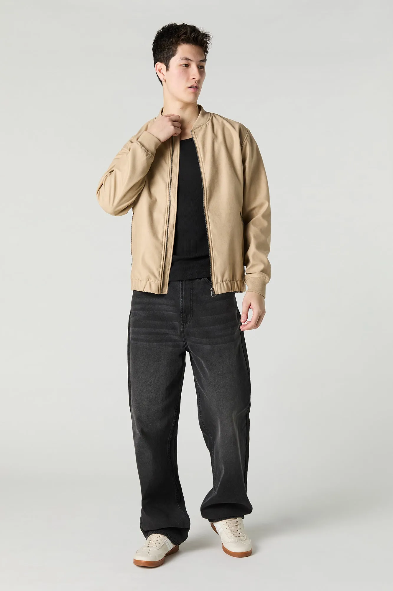 Faux Suede Bomber Jacket