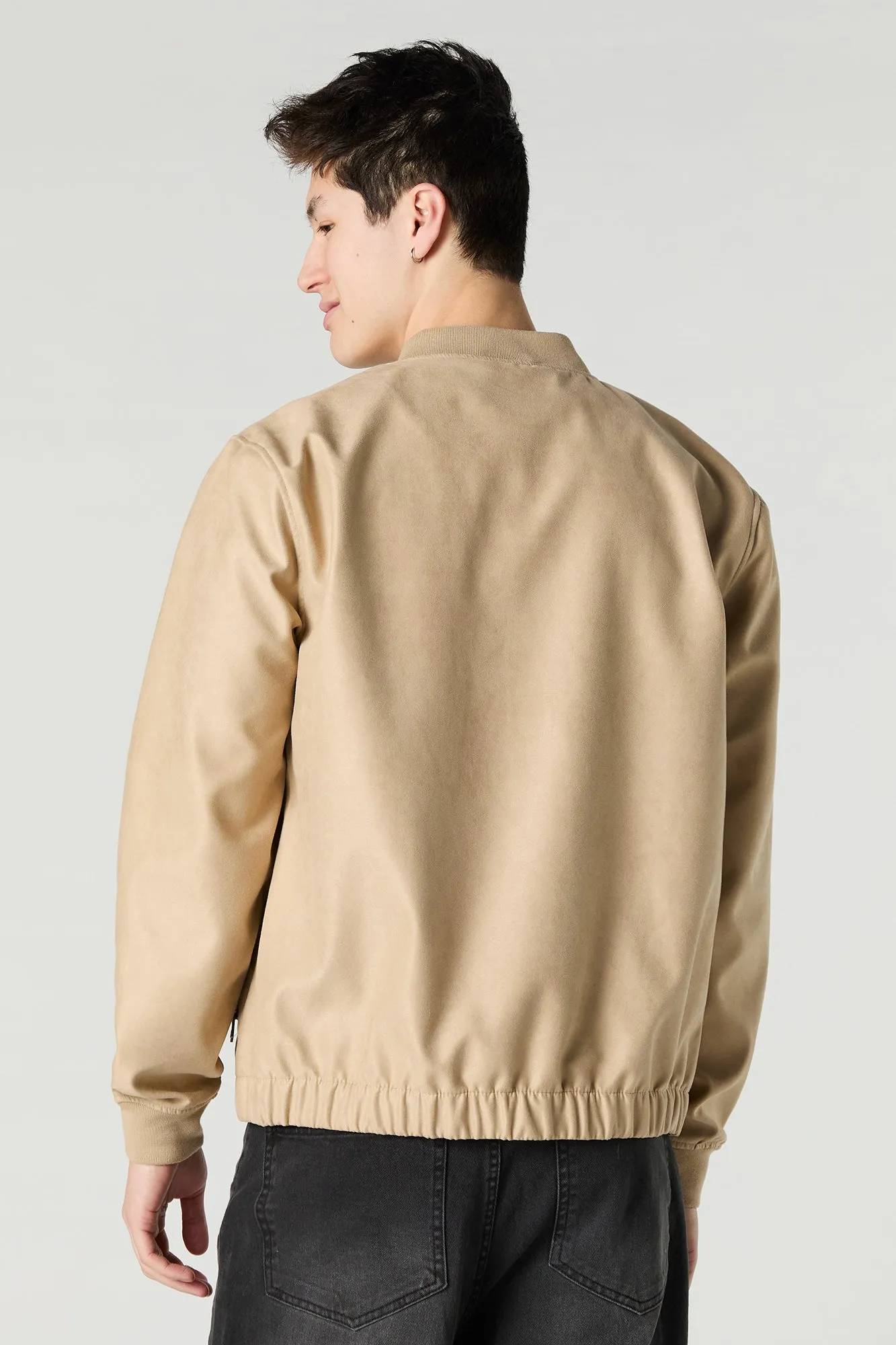 Faux Suede Bomber Jacket