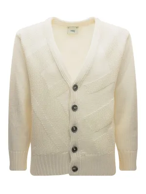 Fendi Kids V-Neck Ribbed-Knit Cardigan