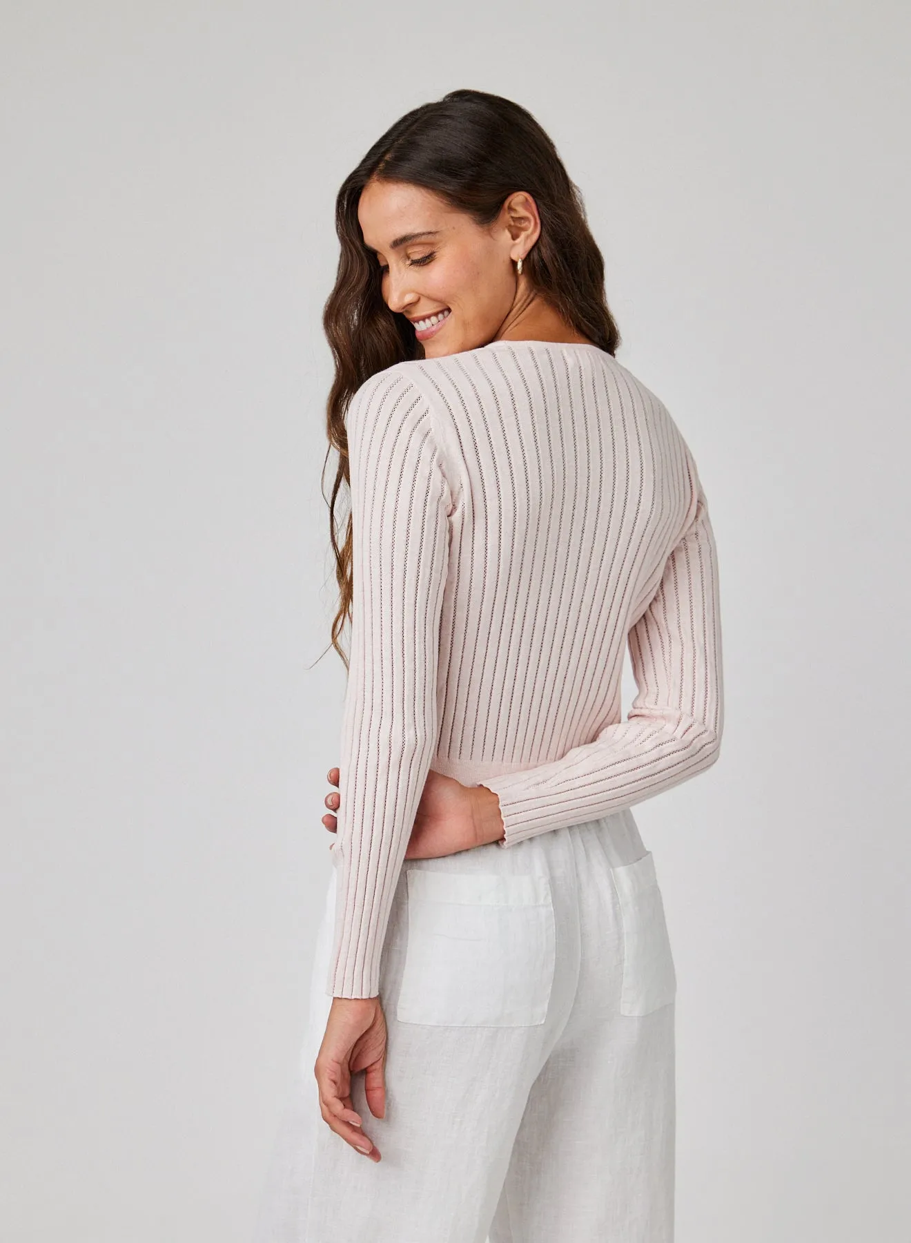 Fitted V-Neck Cardigan - Pastel Pink