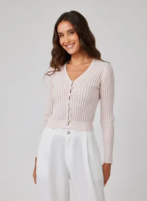 Fitted V-Neck Cardigan - Pastel Pink