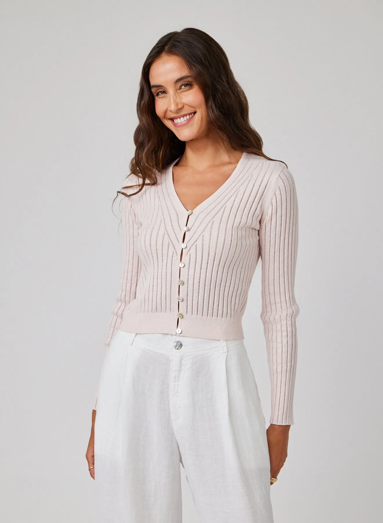 Fitted V-Neck Cardigan - Pastel Pink