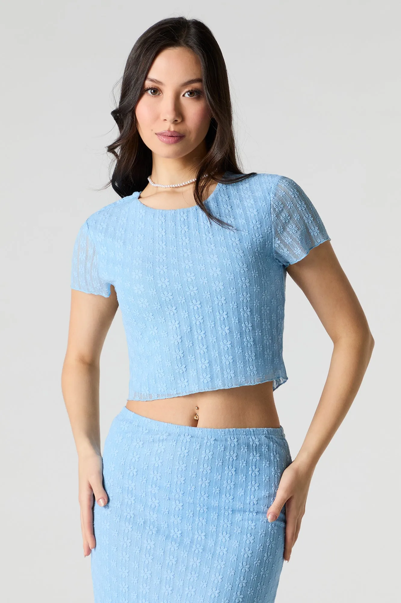 Floral Lace Short Sleeve Crop Top
