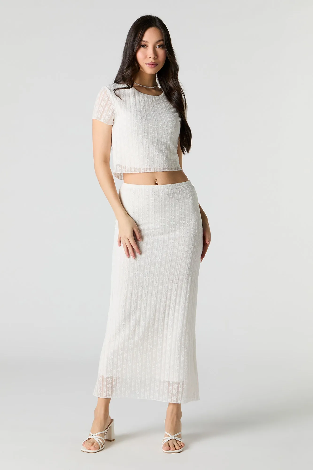 Floral Lace Short Sleeve Crop Top