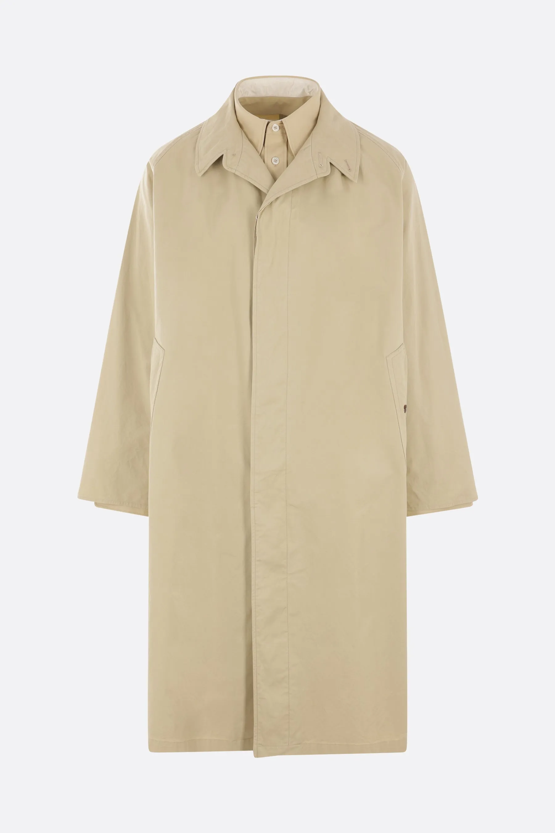 gabardine trench coat with shirt-style insert