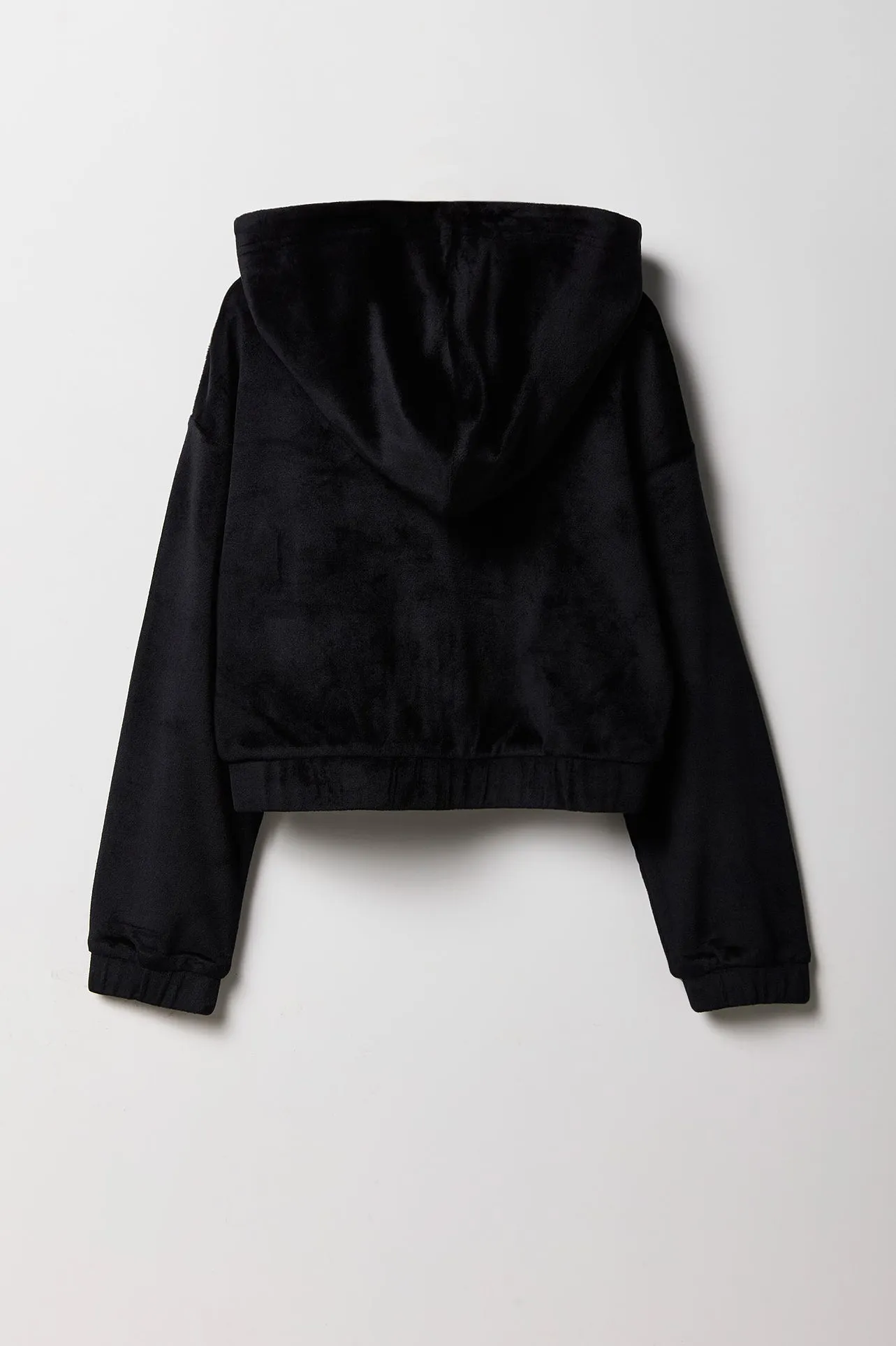 Girls Rhinestone Velour Zip-Up Hoodie