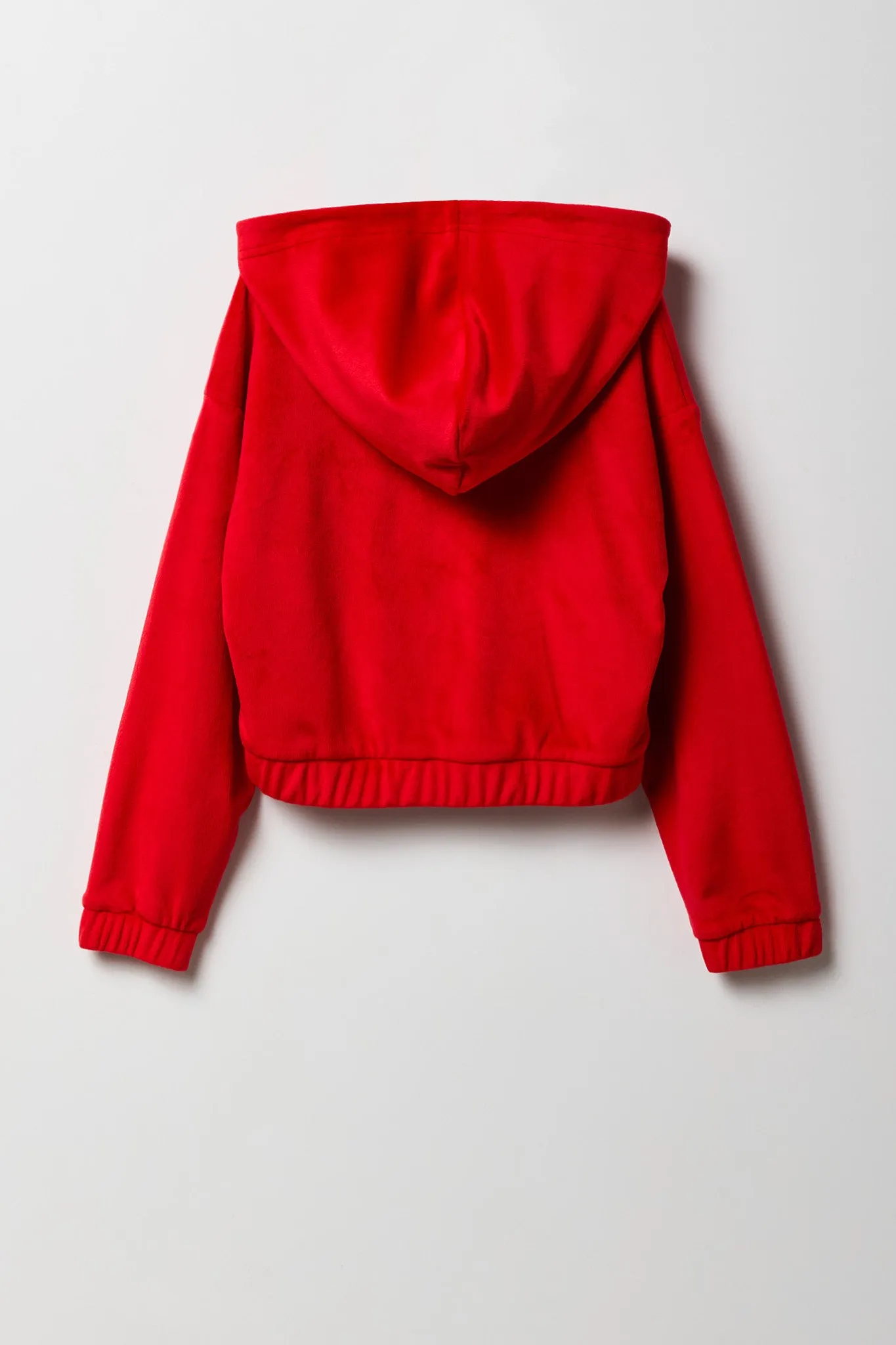 Girls Rhinestone Velour Zip-Up Hoodie