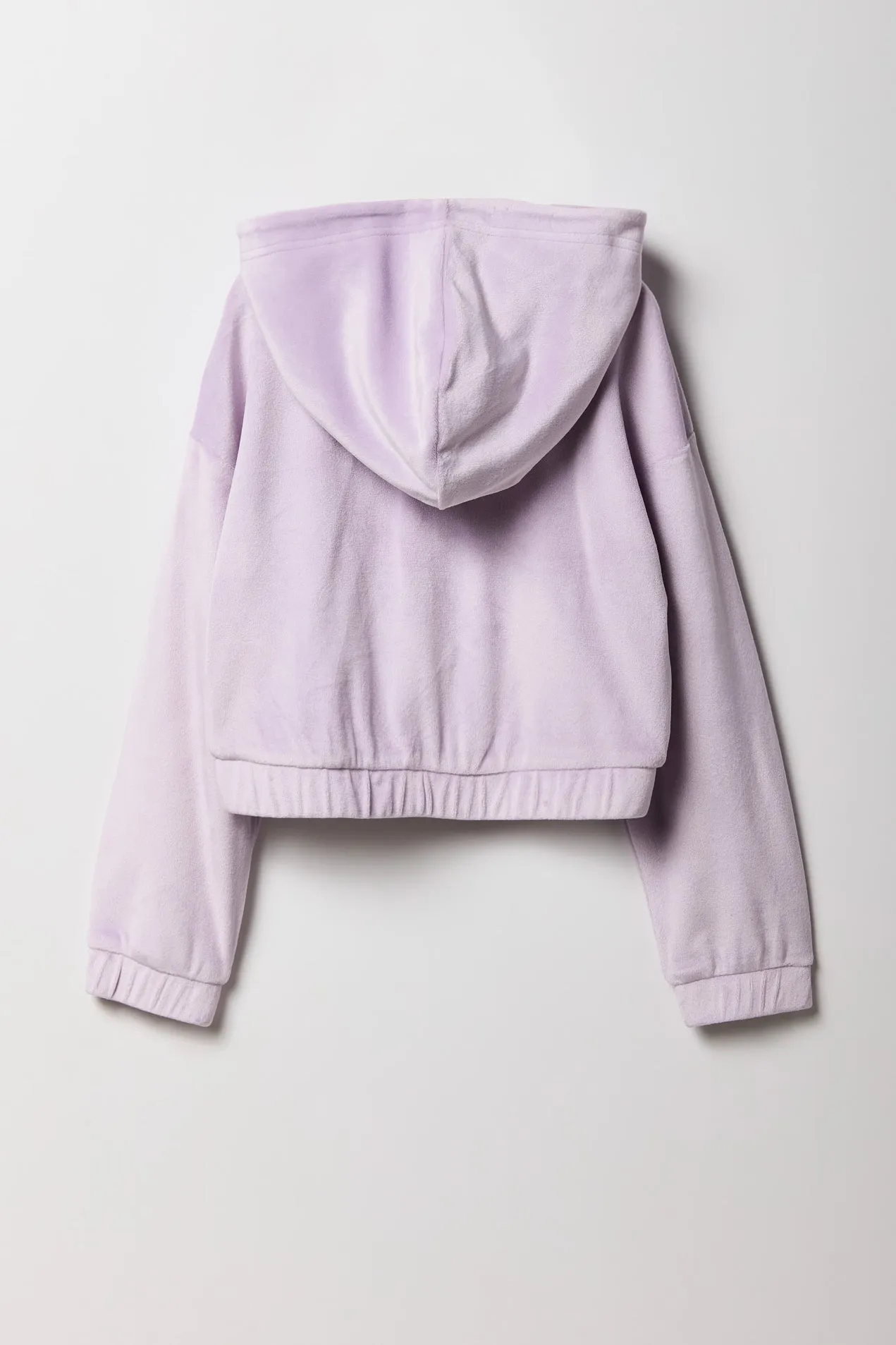 Girls Rhinestone Velour Zip-Up Hoodie