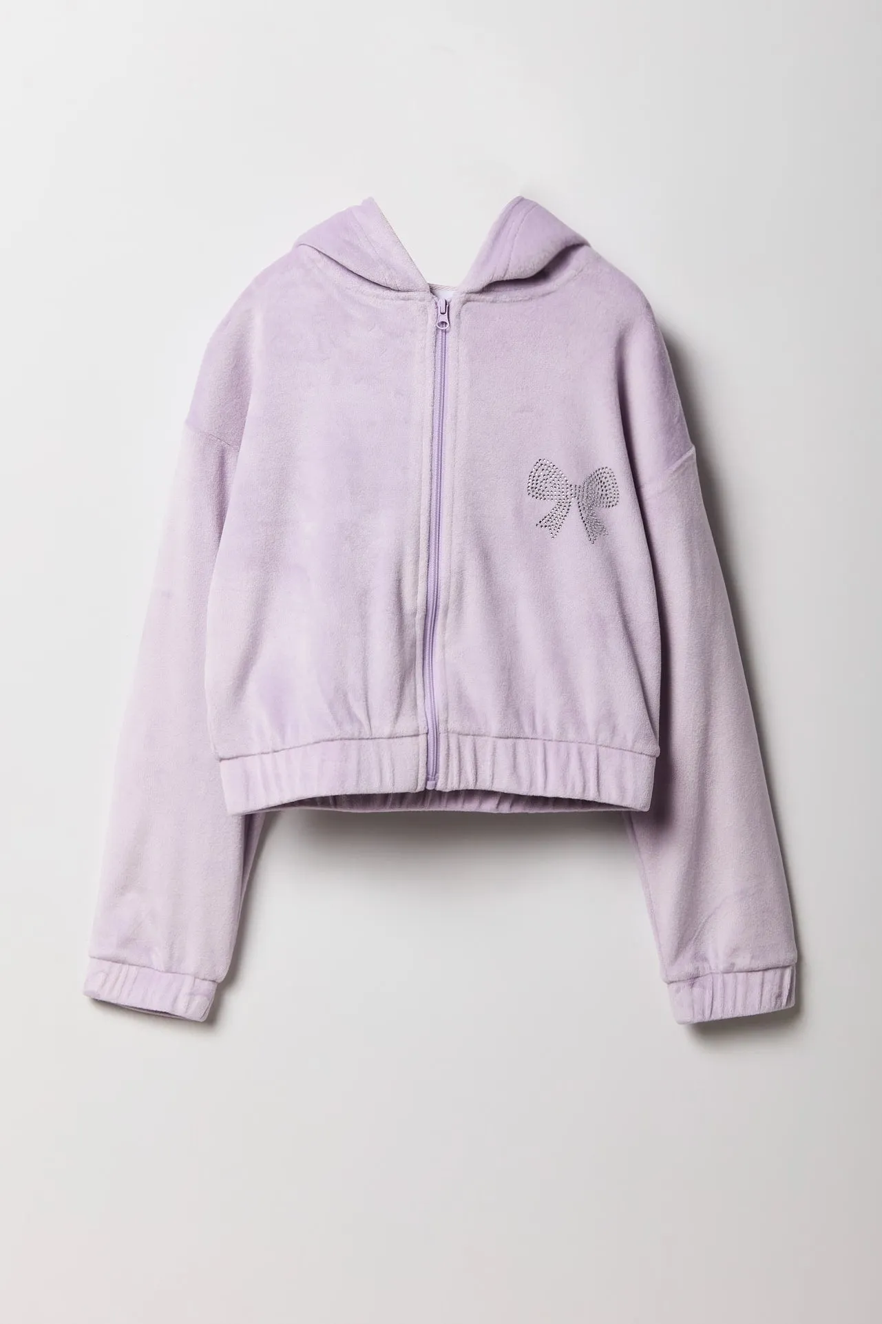 Girls Rhinestone Velour Zip-Up Hoodie