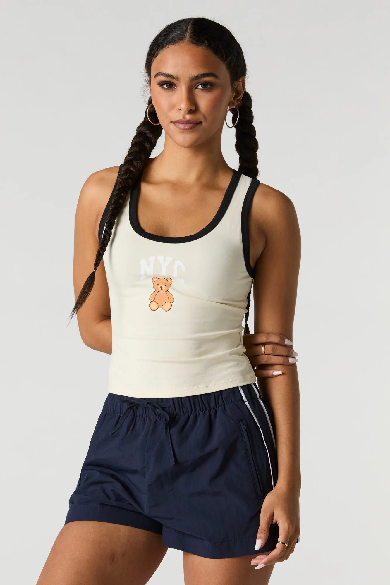 Graphic Contrast Trim Scoop Neck Tank