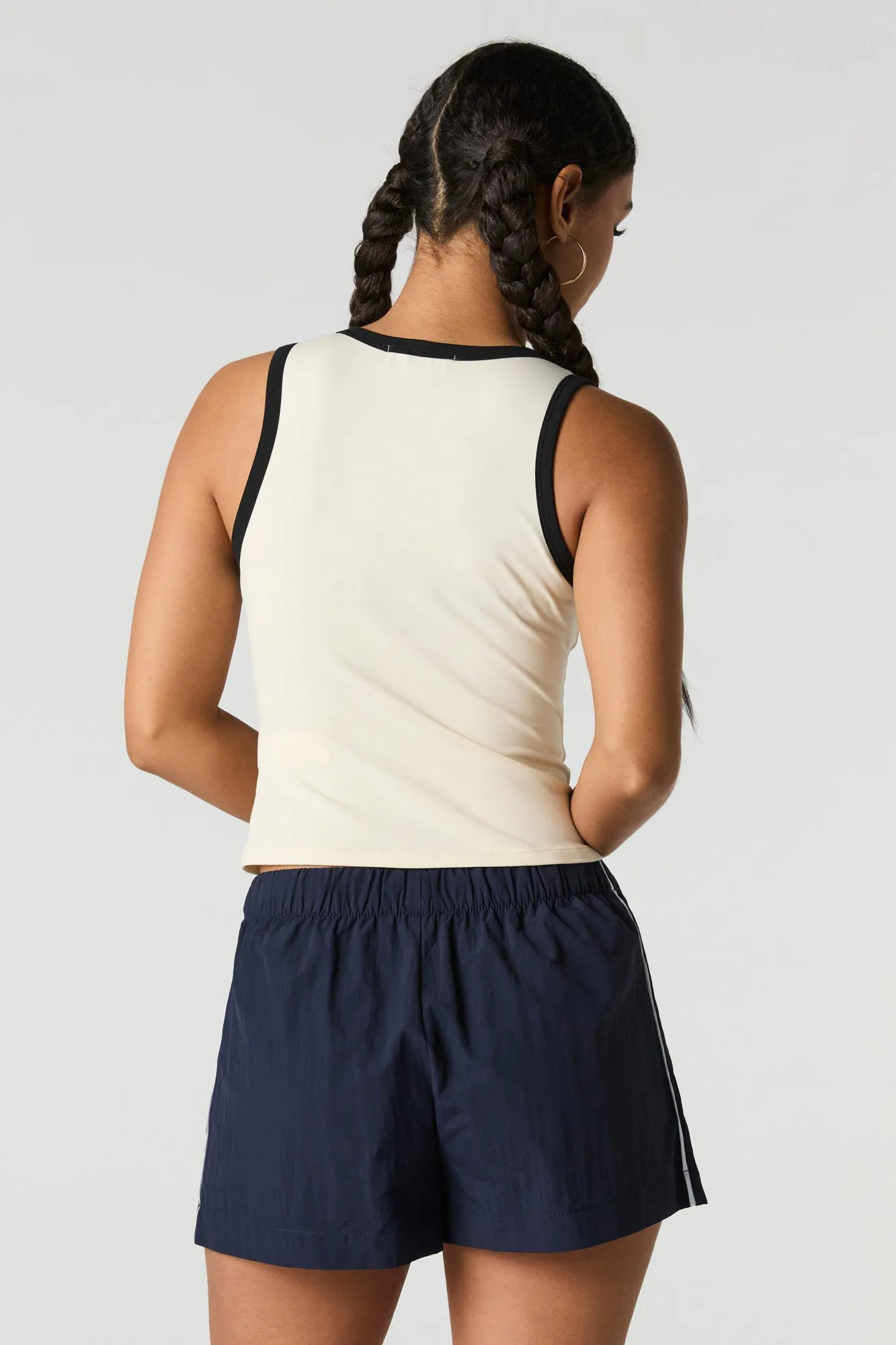 Graphic Contrast Trim Scoop Neck Tank