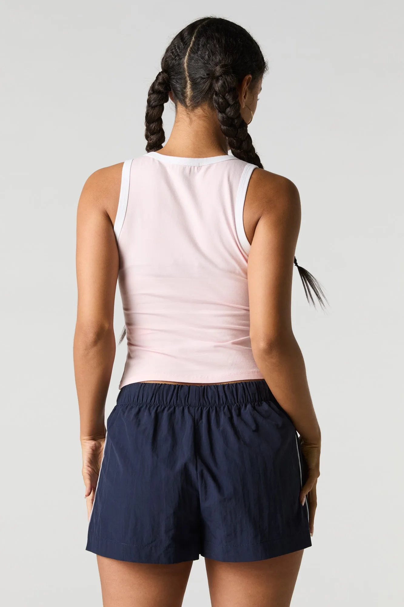 Graphic Contrast Trim Scoop Neck Tank