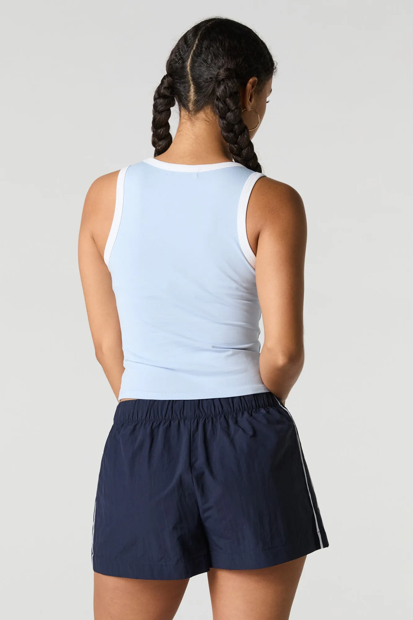 Graphic Contrast Trim Scoop Neck Tank
