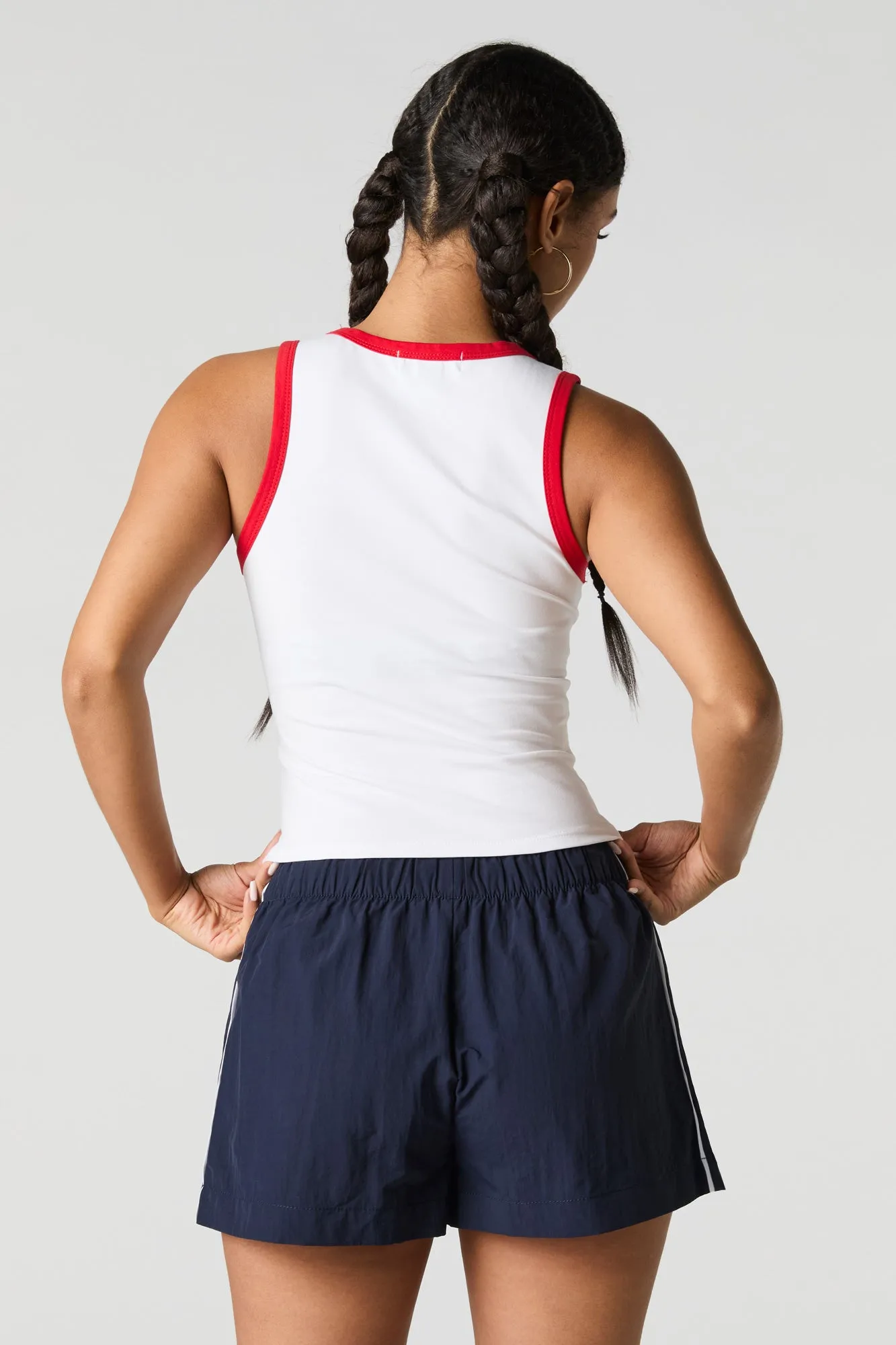 Graphic Contrast Trim Scoop Neck Tank
