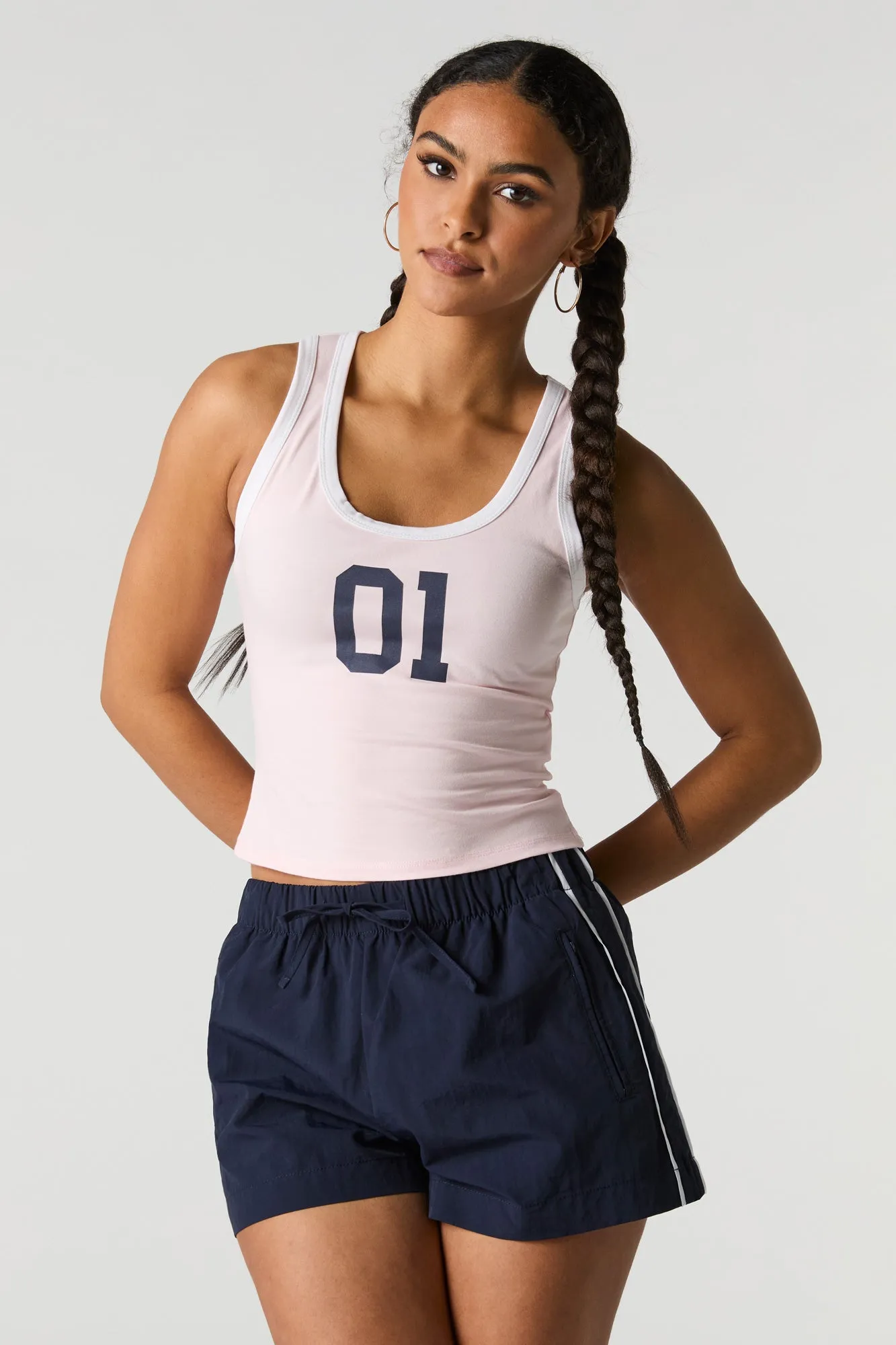 Graphic Contrast Trim Scoop Neck Tank